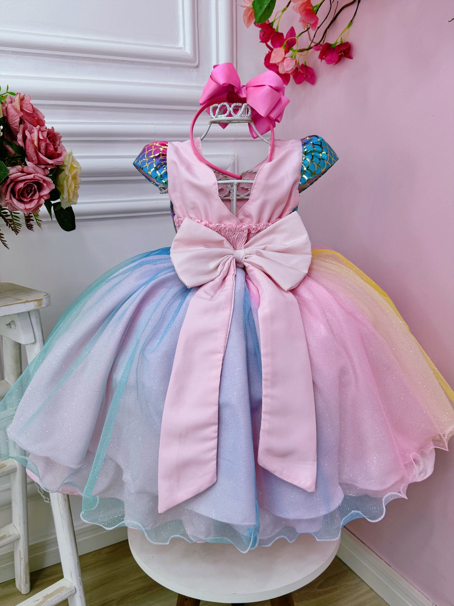 Vestido Infantil Fundo do Mar Sereia Busto Escamas Festas