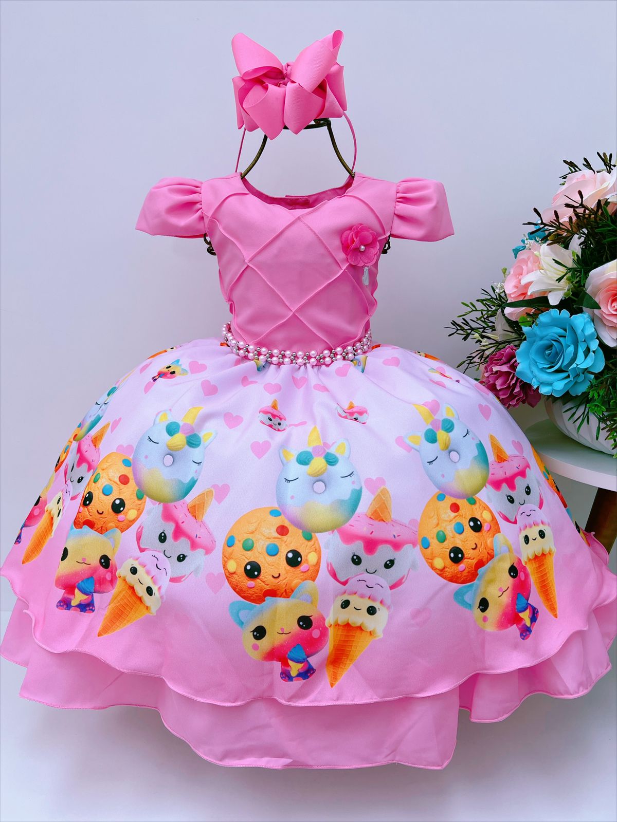 Vestido Infantil Ice Cream Rosa Chiclete