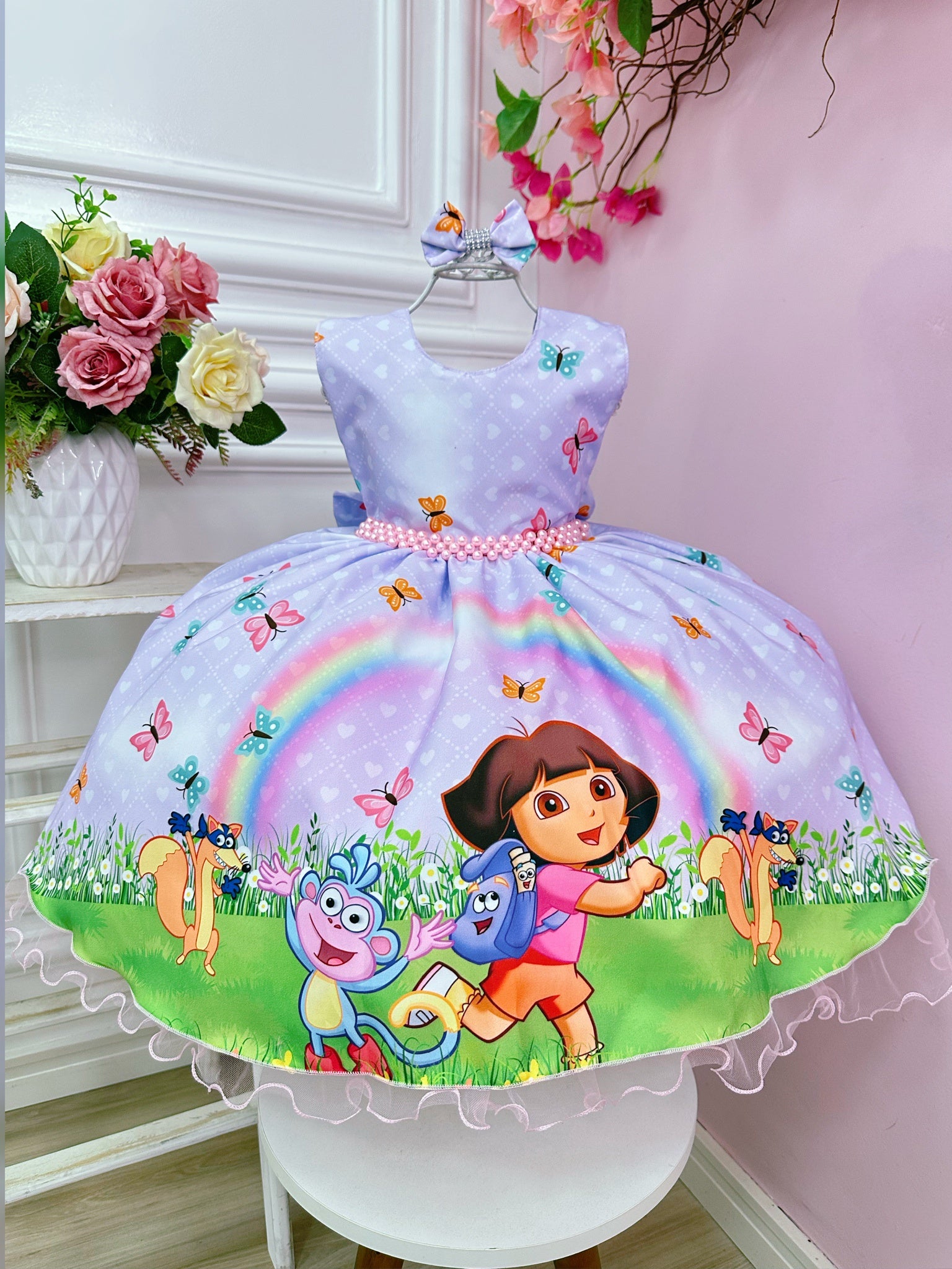 Vestido Infantil Lilás Dora Aventureira Amigos Festas