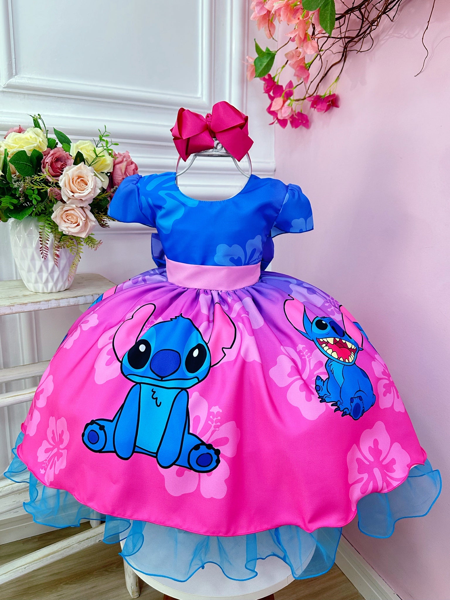 Vestido Infantil Lilo e Stitch Azul Luxo Festas