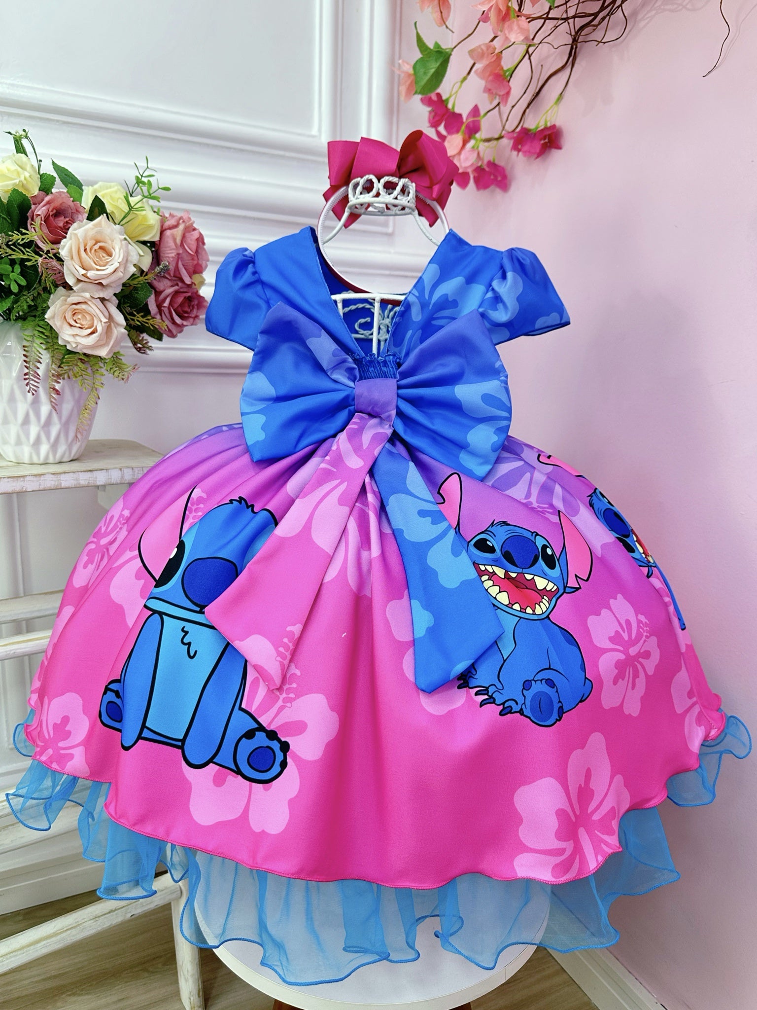 Vestido Infantil Lilo e Stitch Azul Luxo Festas