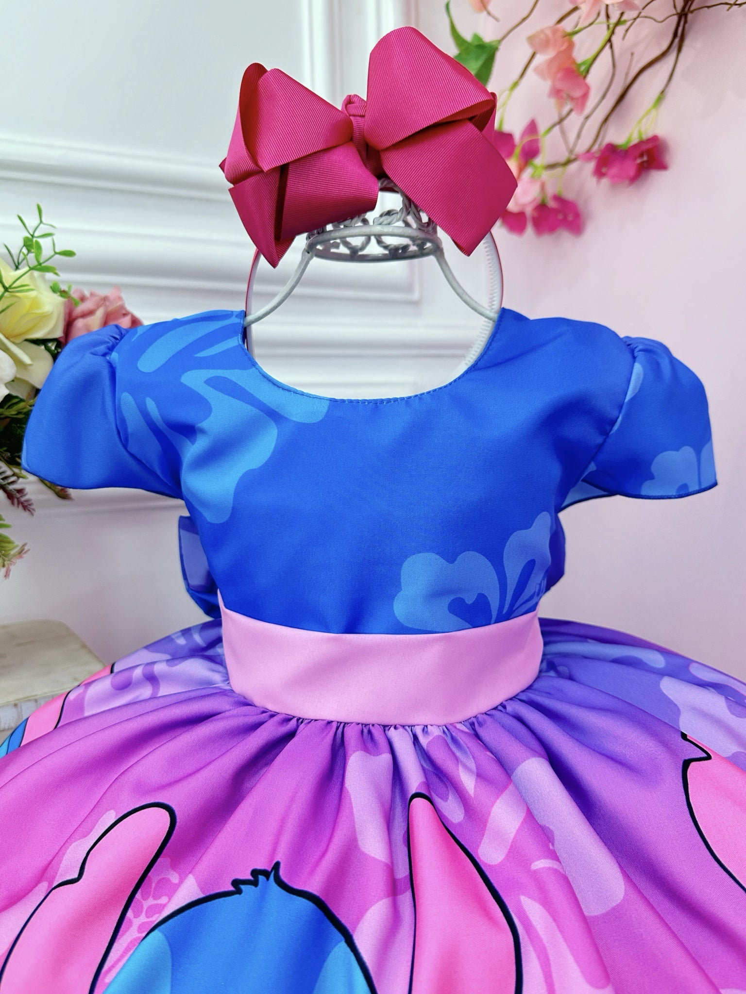 Vestido Infantil Lilo e Stitch Azul Luxo Festas