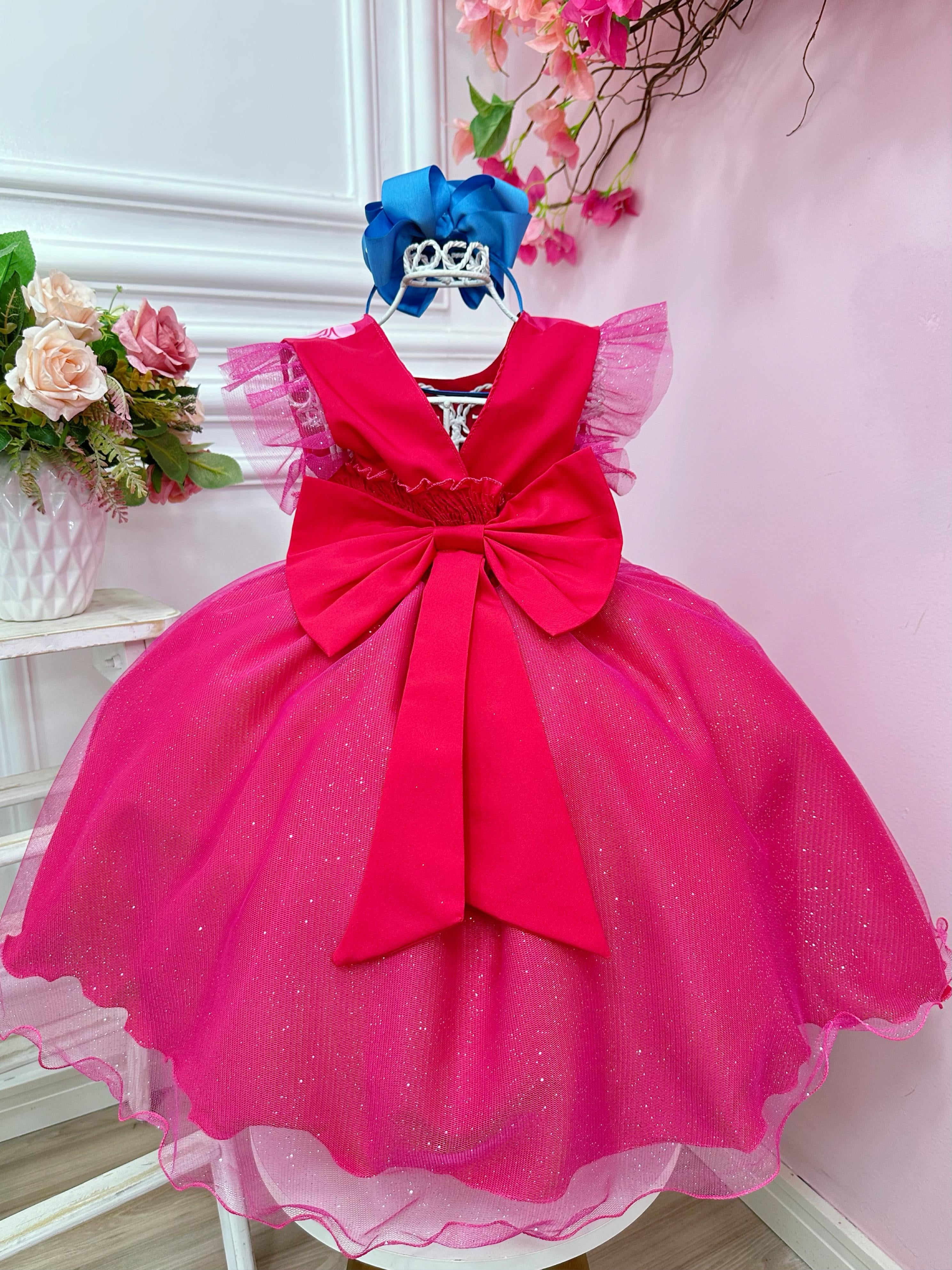 Vestido Infantil Lilo e Stitch Pink Com Glitter Festas
