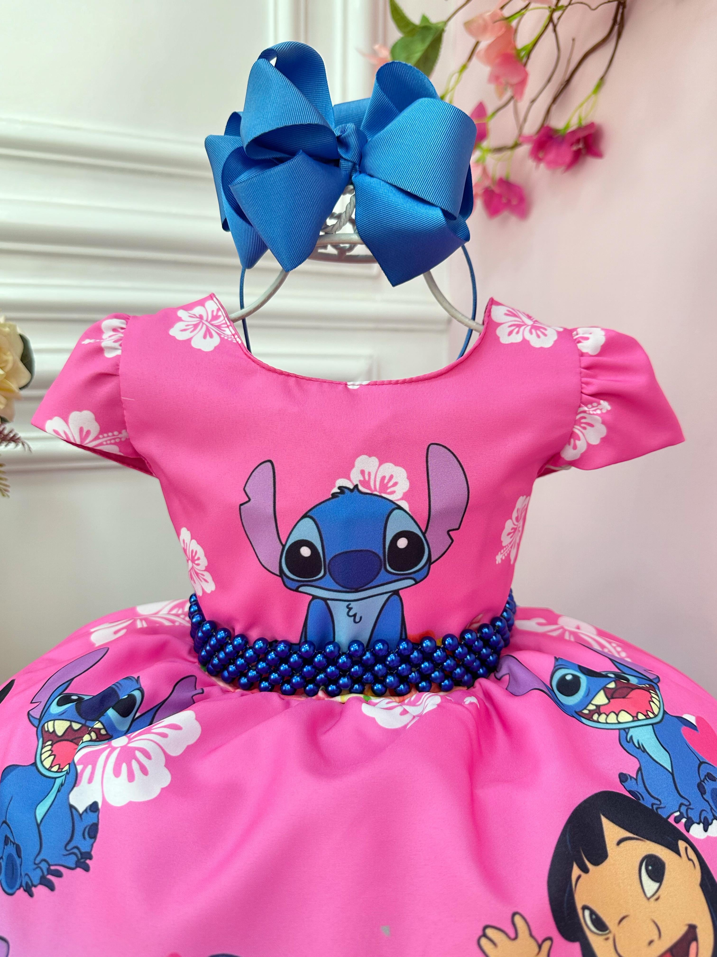 Vestido Infantil Lilo e Stitch Rosa Chiclete Festas