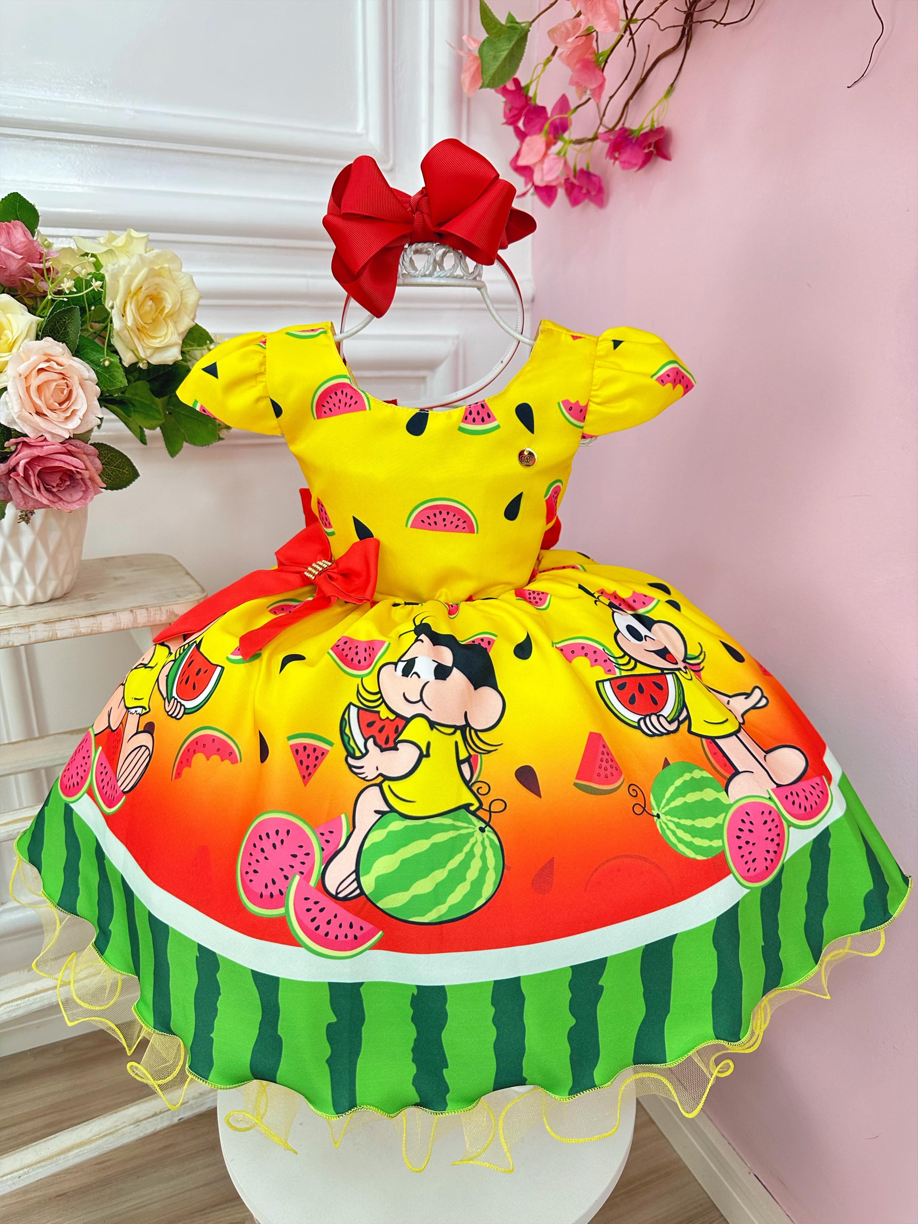 Vestido Infantil Magali Amarelo C/ Aplique de Laço Festas