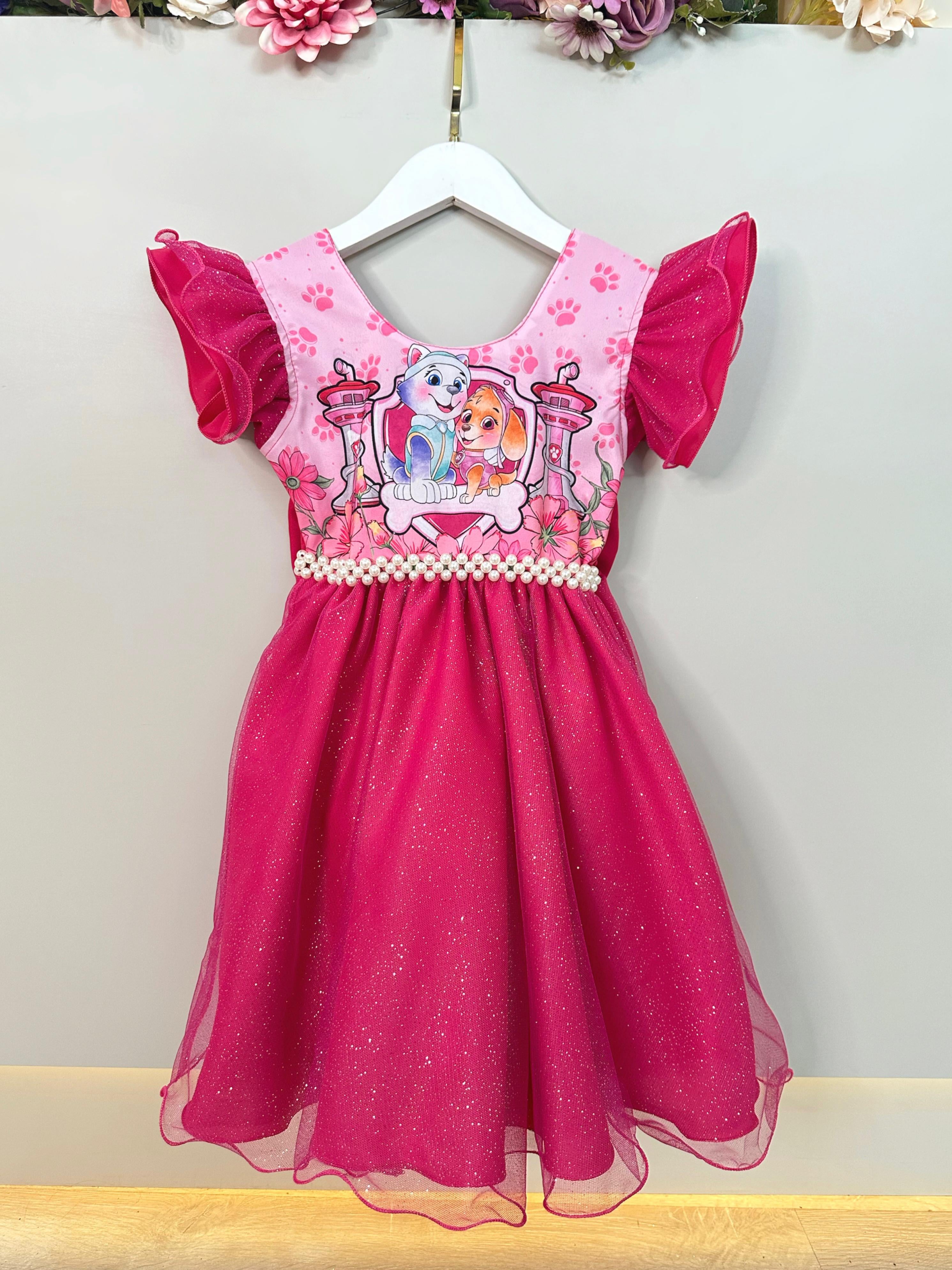 Vestido Infantil Patrulha Canina Sky Pink Festas
