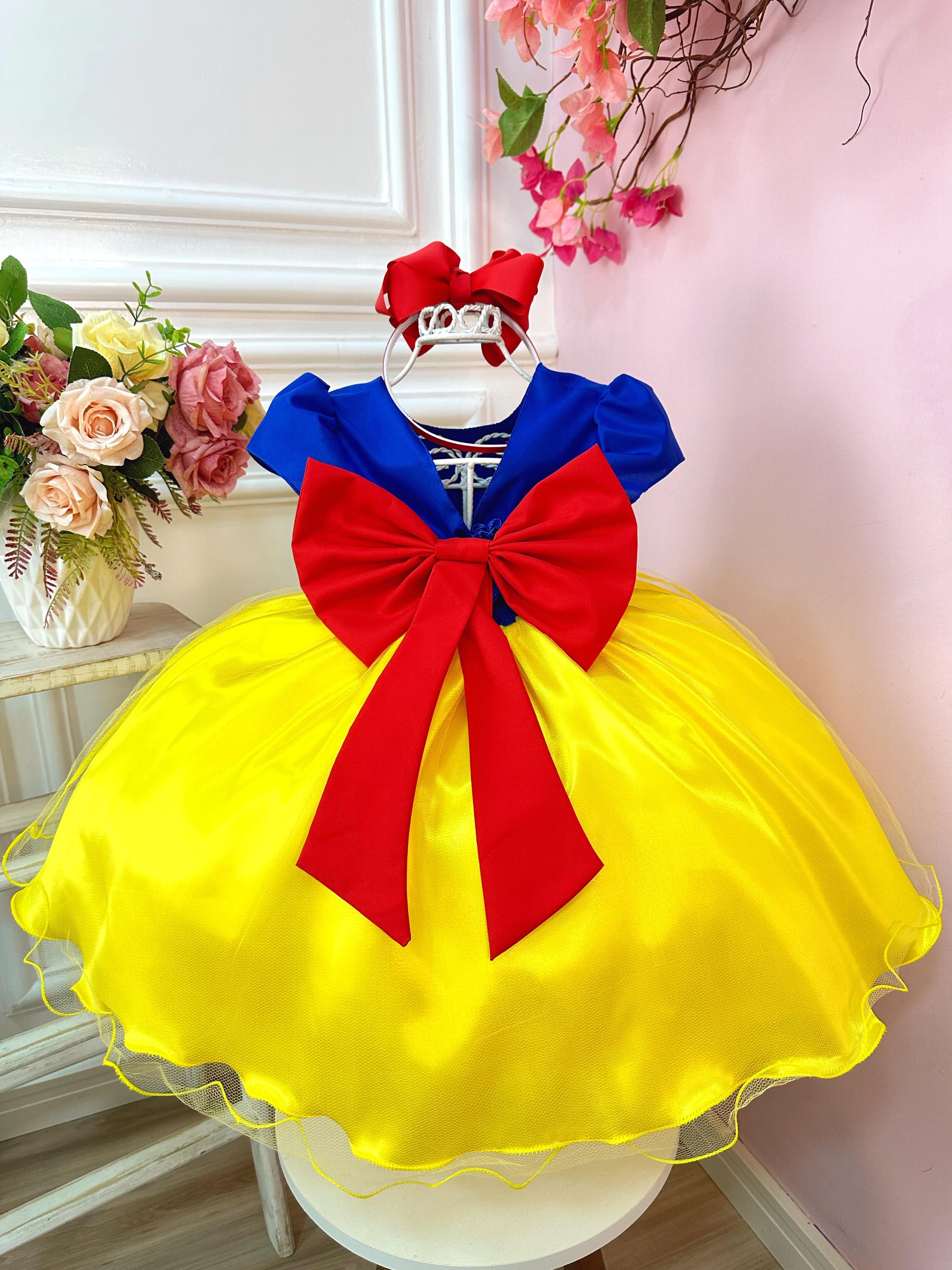 Vestido Infantil Princesa Branca de Neve C/ Broche e Strass