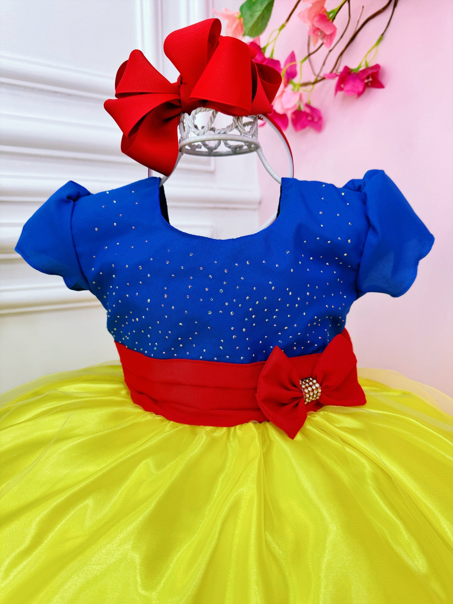 Vestido Infantil Princesa Branca de Neve C/ Broche Festas