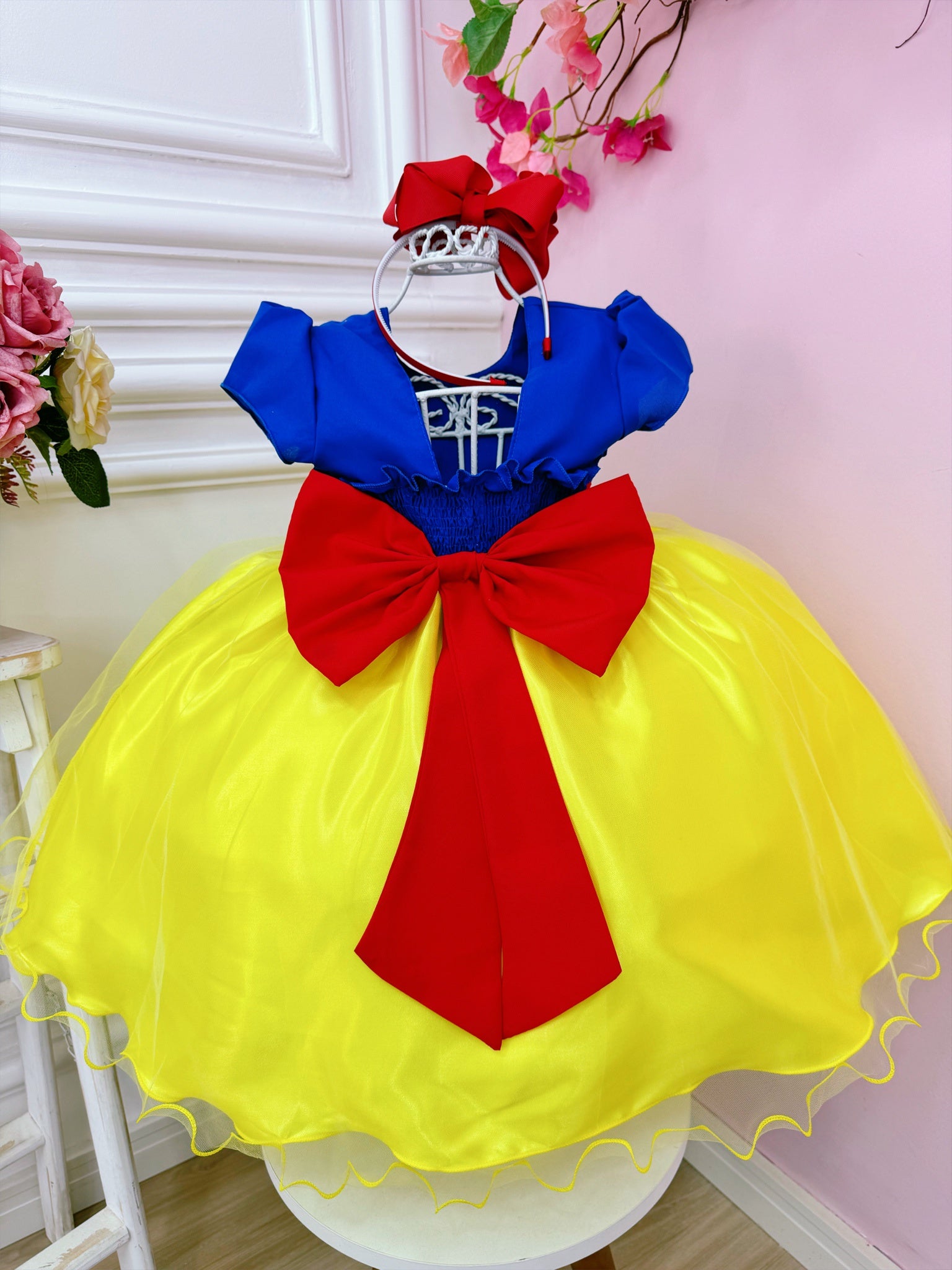 Vestido Infantil Princesa Branca de Neve C/ Broche Festas