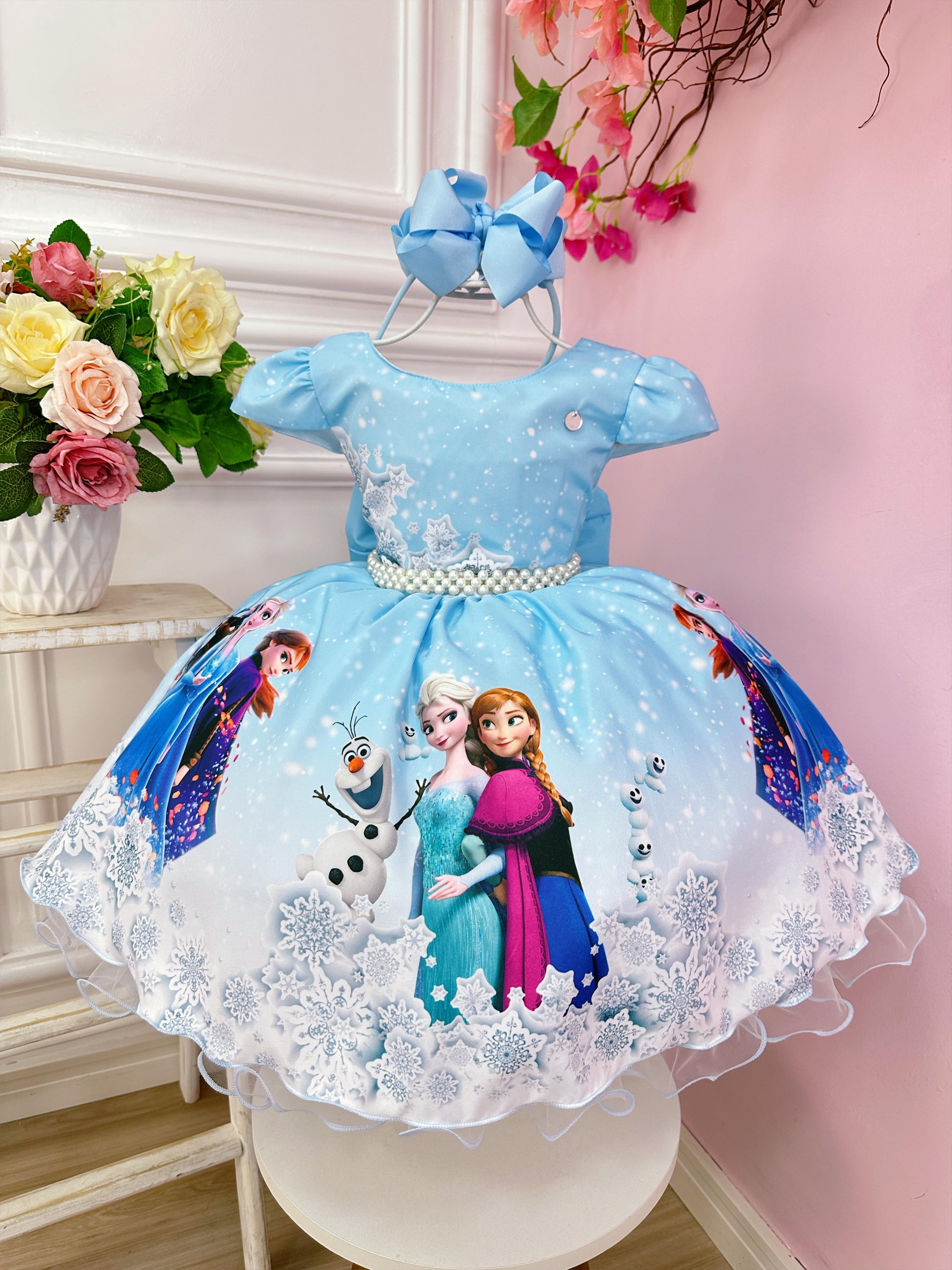 Vestido Infantil Princesas da Disney Frozen Elsa Anna Festas