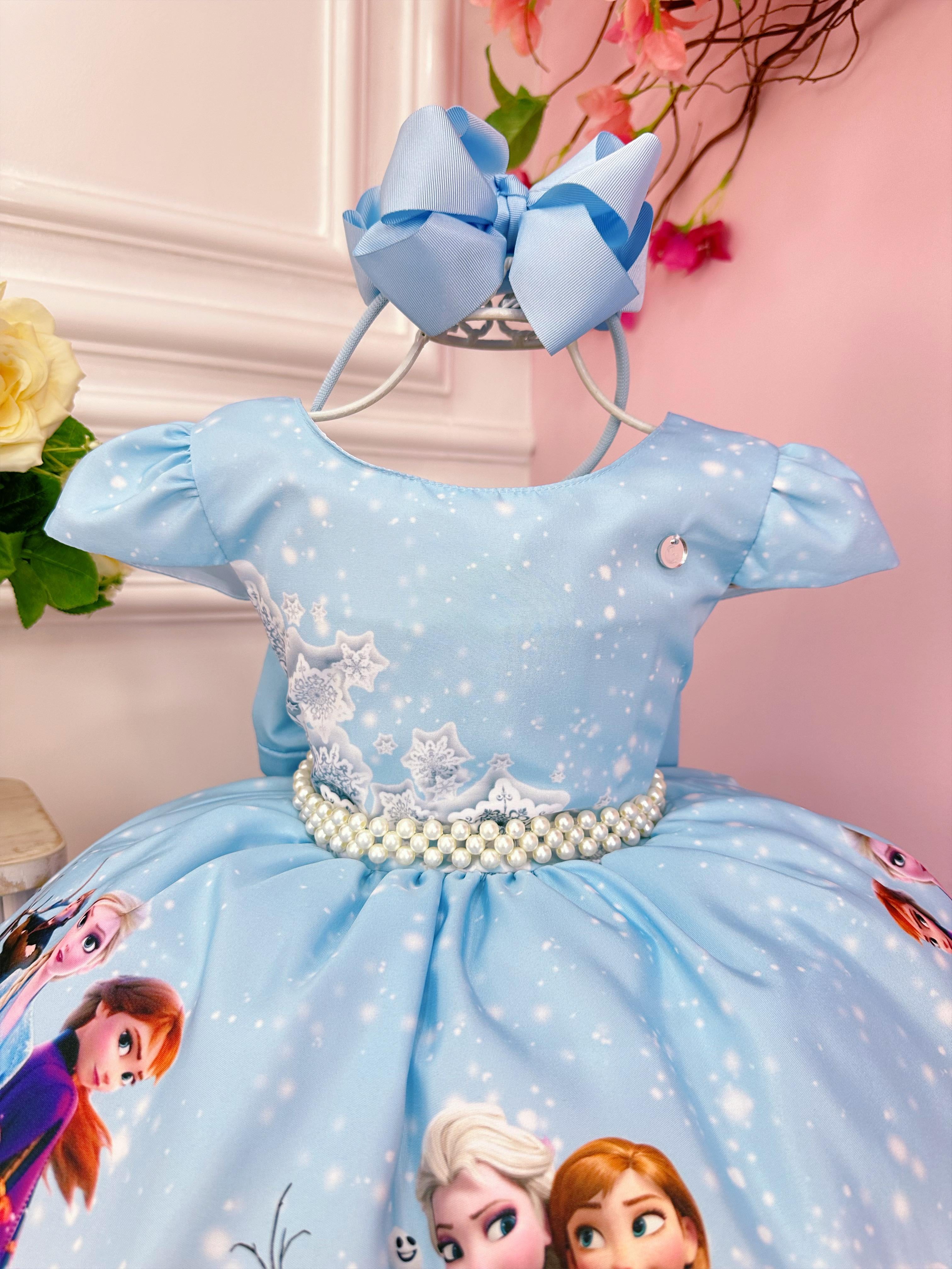 Vestido Infantil Princesas da Disney Frozen Elsa Anna Festas