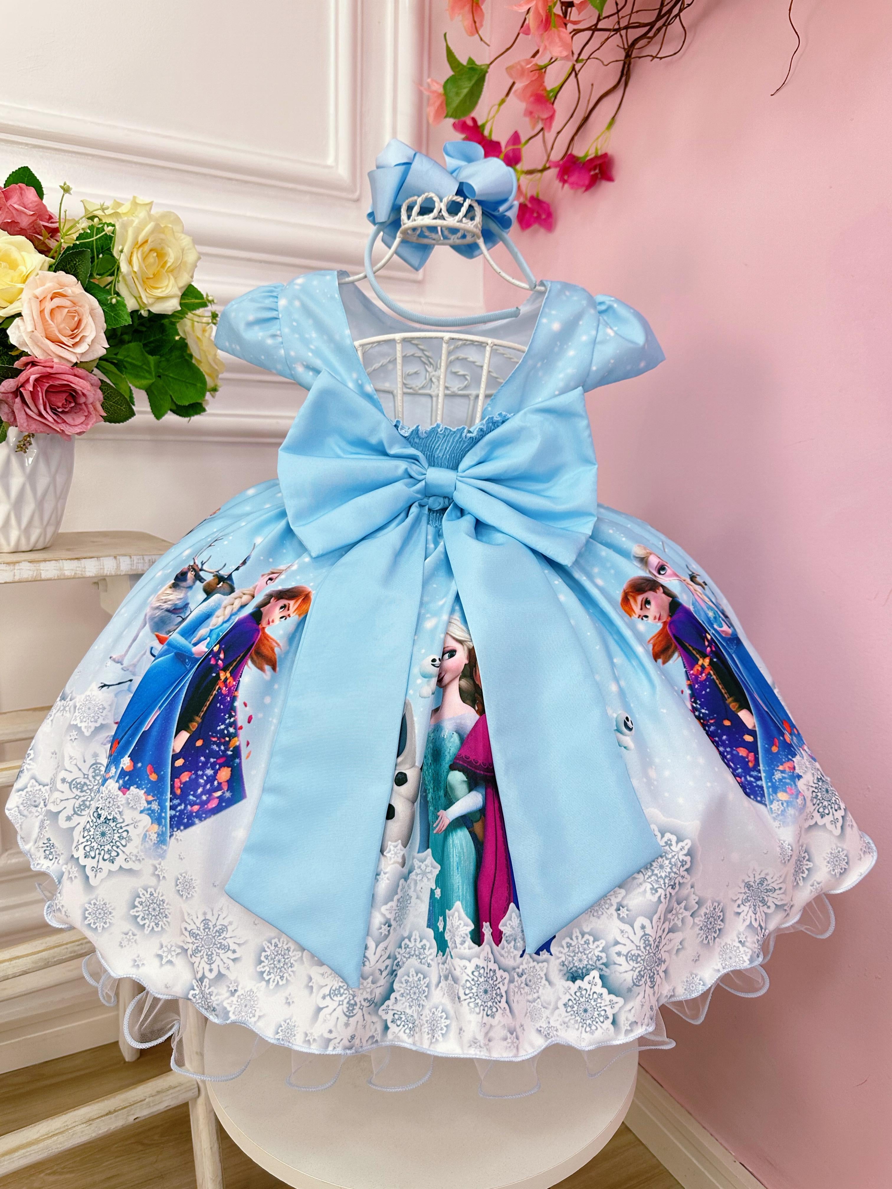 Vestido Infantil Princesas da Disney Frozen Elsa Anna Festas