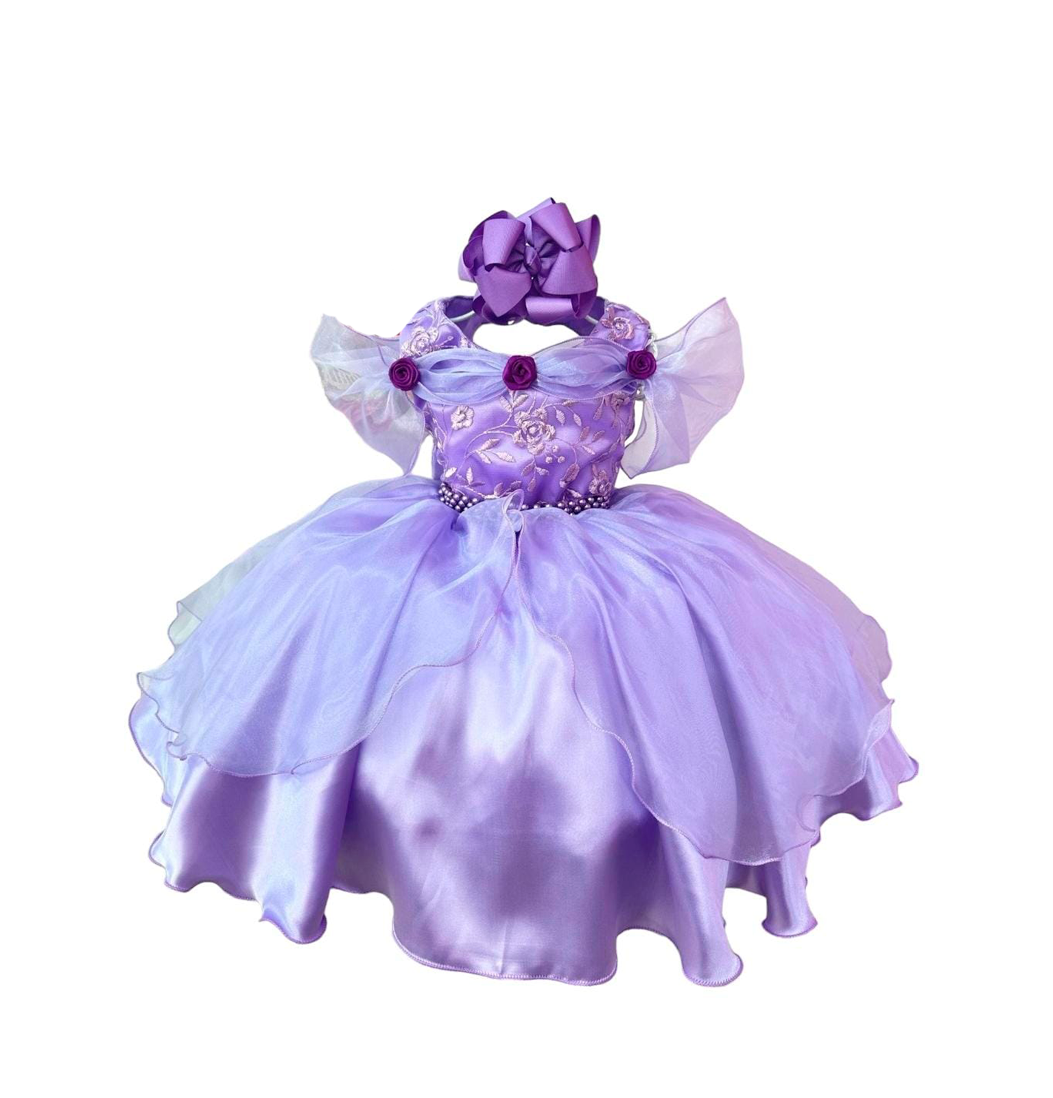 Vestido Infantil Princesas Sofia e Rapunzel Lilás C/ Renda