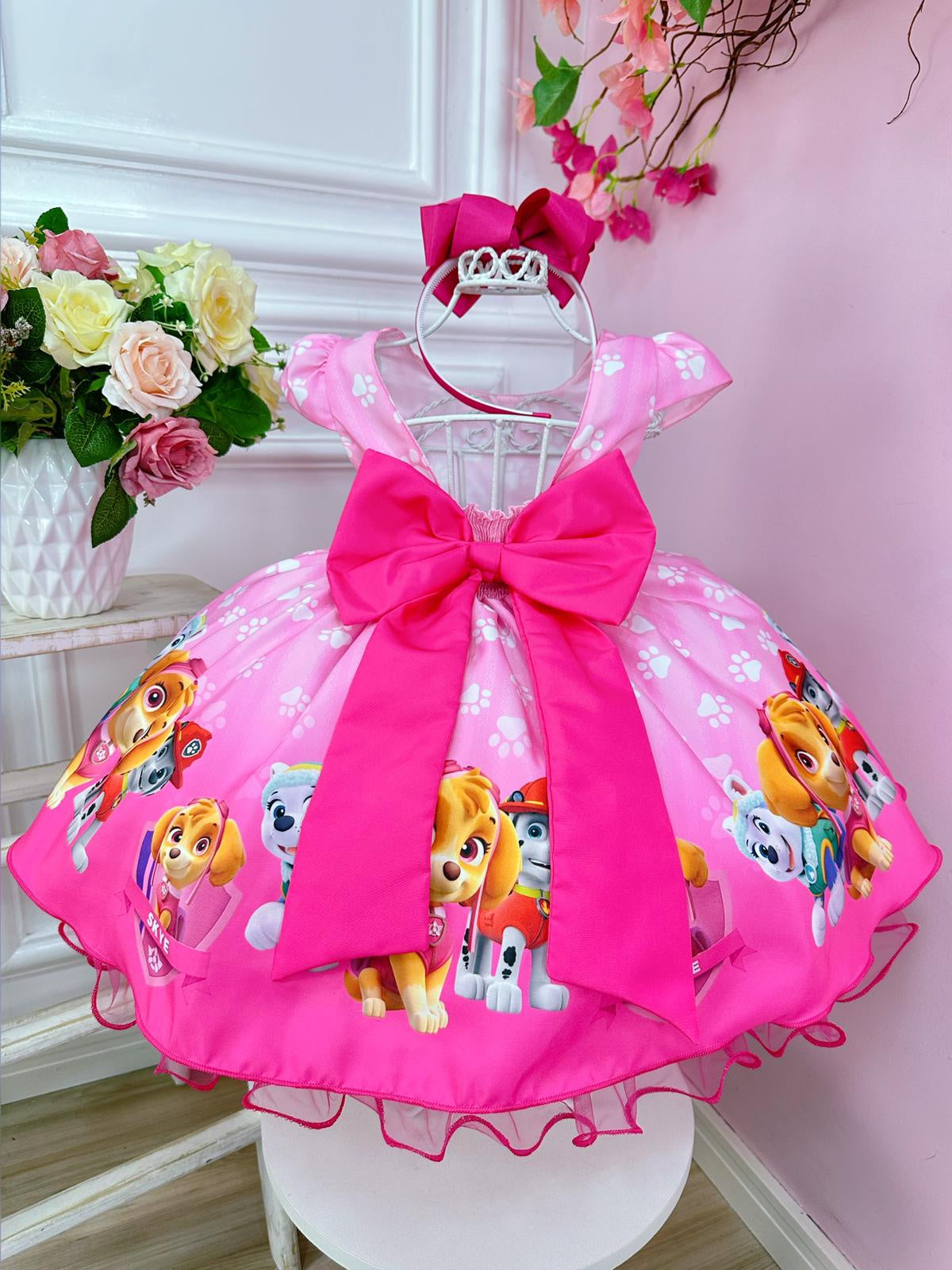 Vestido Infantil Rosa da Patrulha Canina Sky Festas