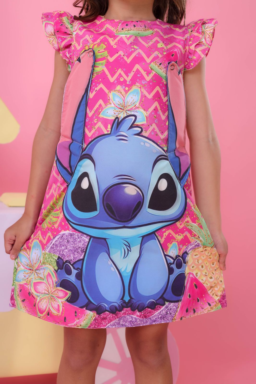 Vestido Infantil Rosa Lilo e Stitch Luxo Festas