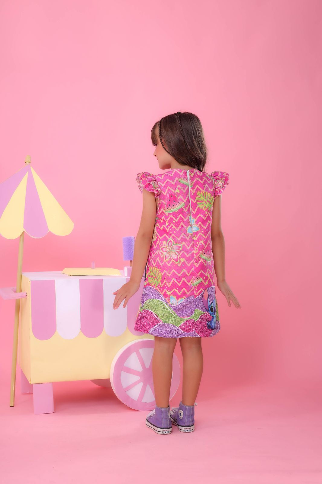 Vestido Infantil Rosa Lilo e Stitch Luxo Festas
