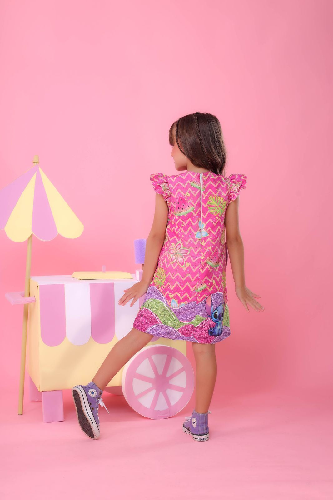 Vestido Infantil Rosa Lilo e Stitch Luxo Festas