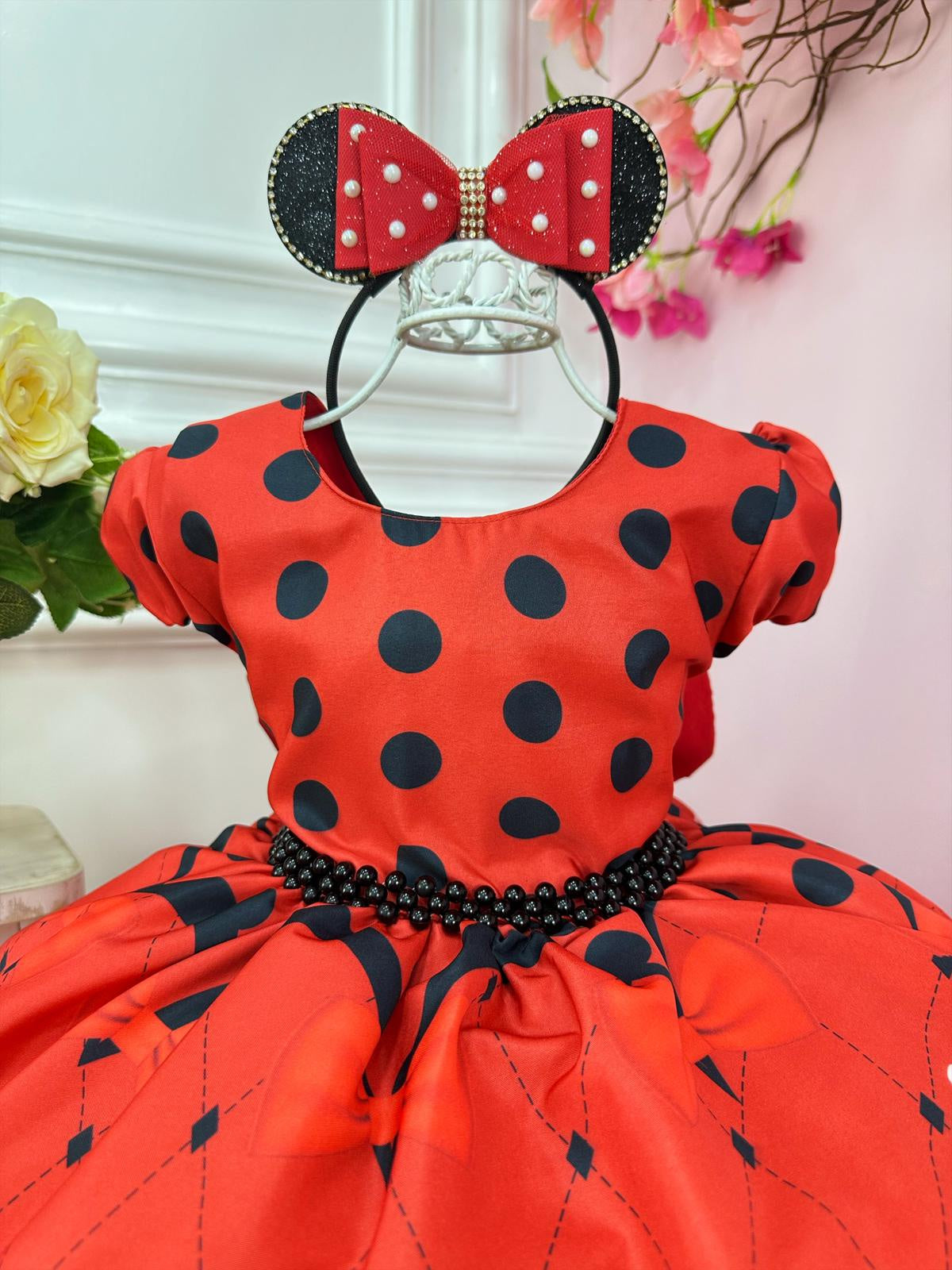 Vestido Infantil Vermelho da Minnie Festas Luxo