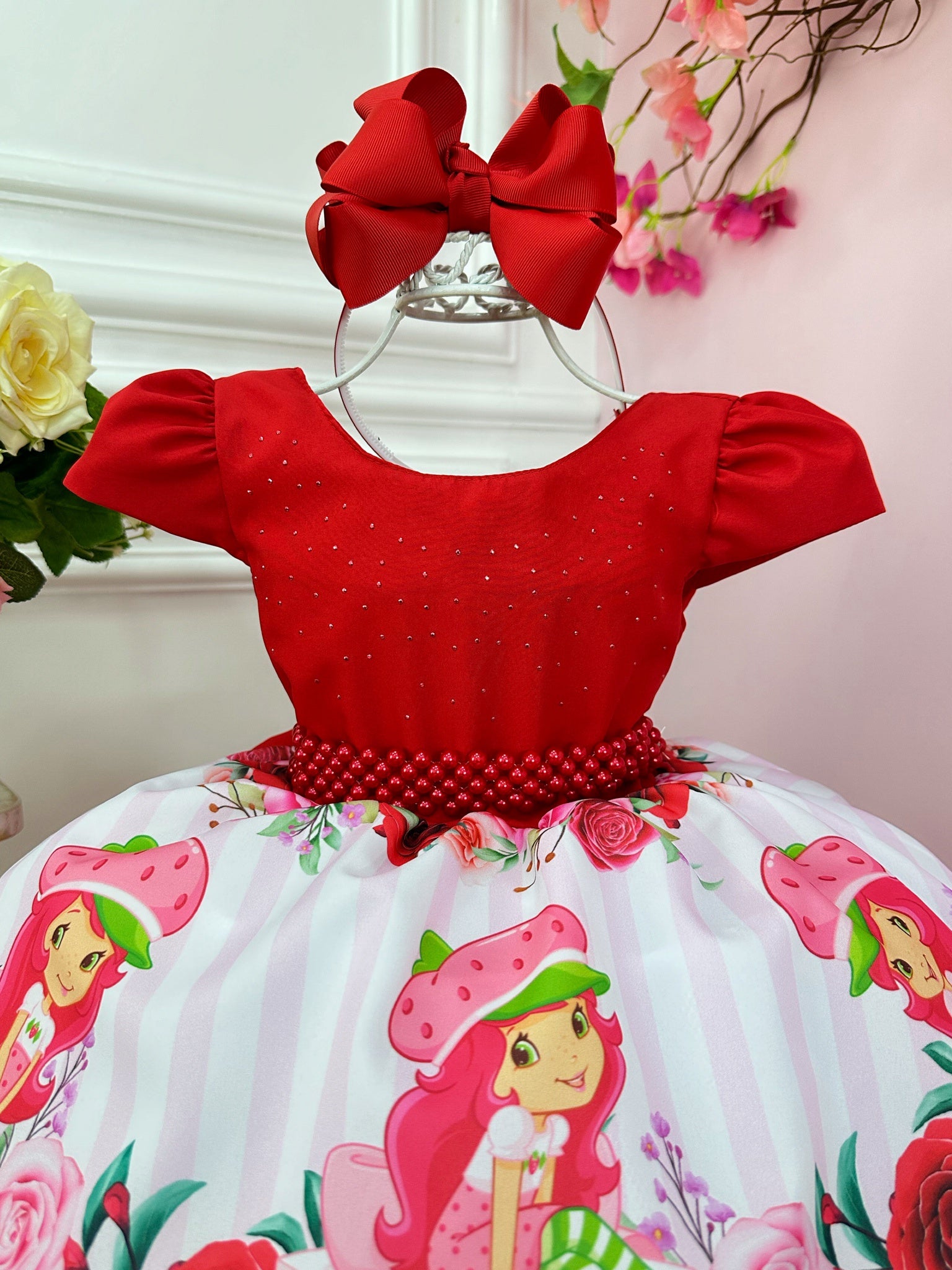 Vestido Infantil Vermelho Moranguinho Festas Luxo