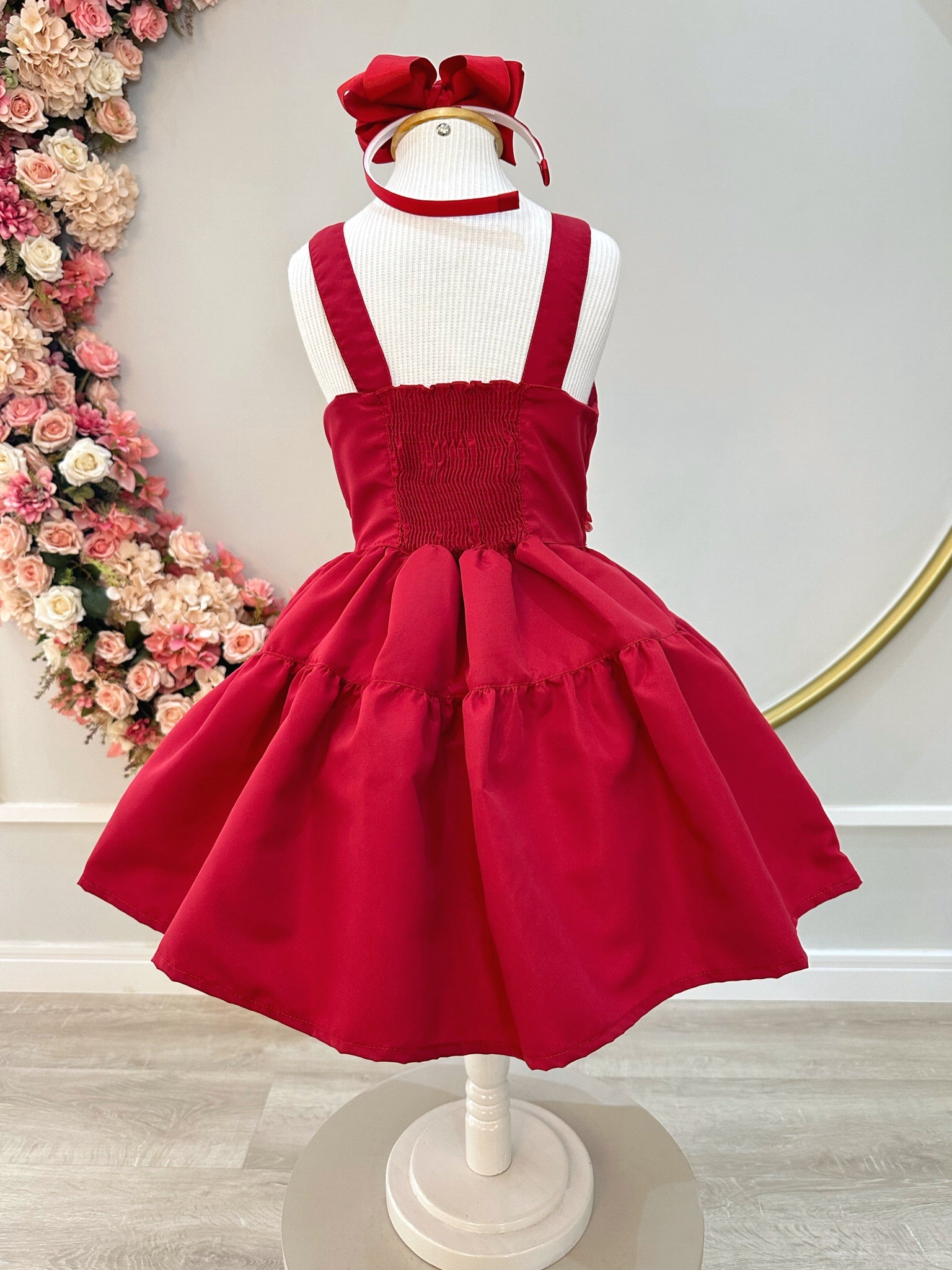 Vestido infantil de Alça Marsala C/ Apliques de Flores Luxo
