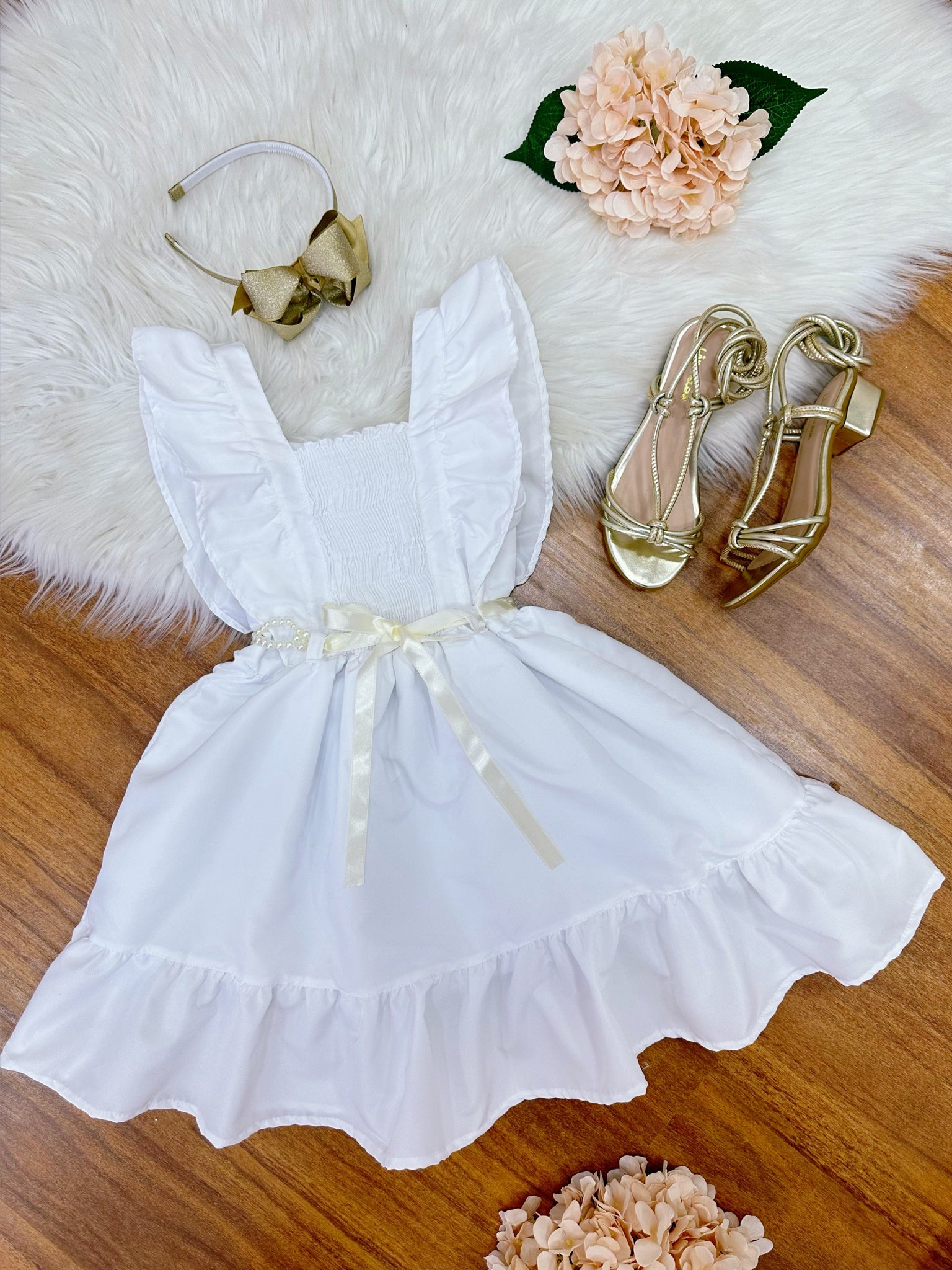 Vestido Infantil Branco Luxo Com Pérolas Festas Daminhas