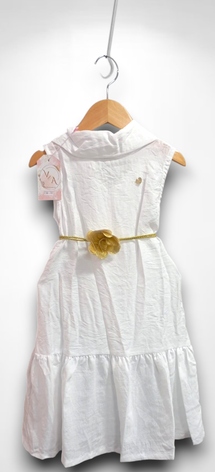 Vestido Infantil Crepinho Branco C/ Cinto de Cordão Festas