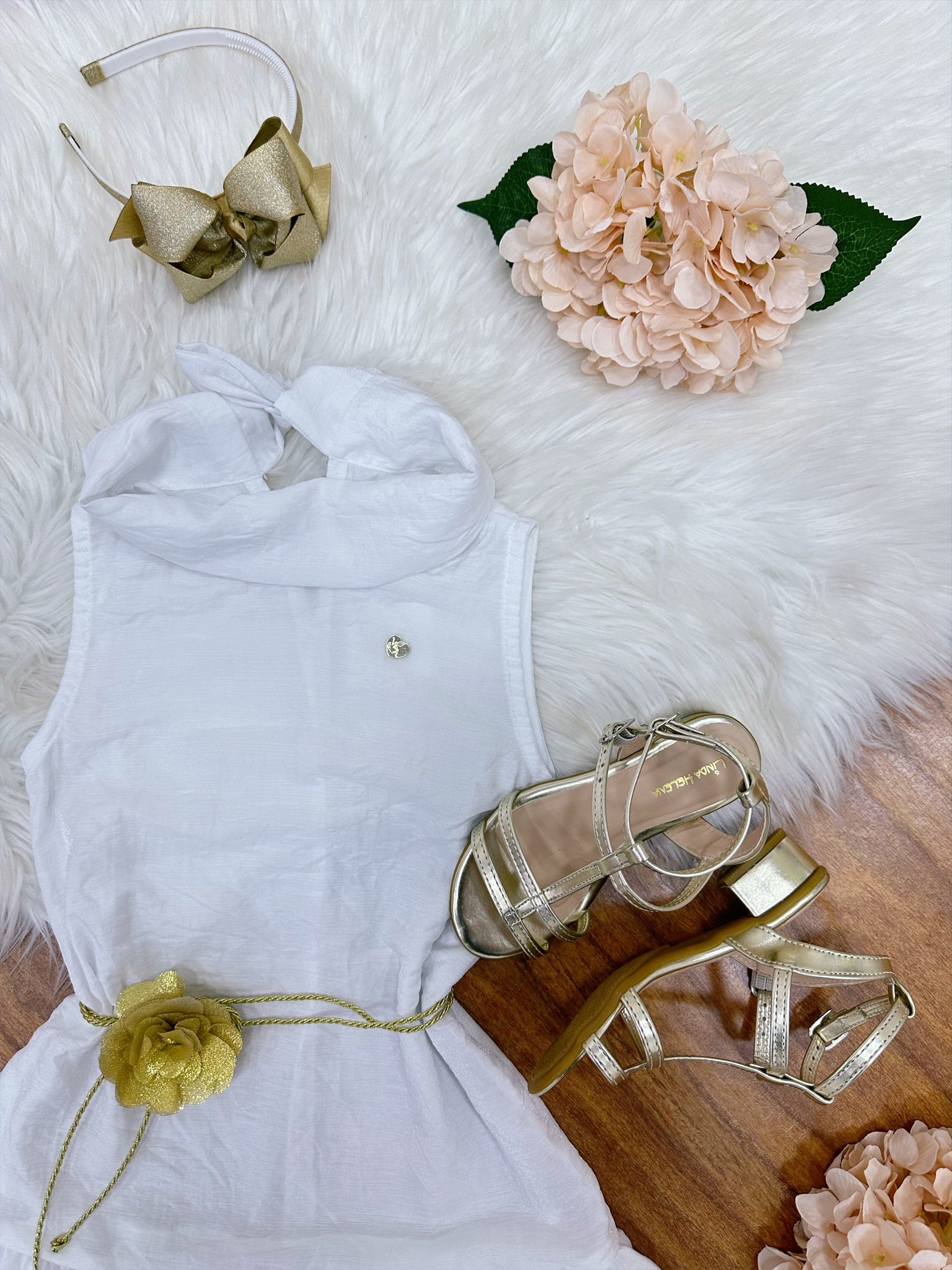 Vestido Infantil Crepinho Branco C/ Cinto de Cordão Festas