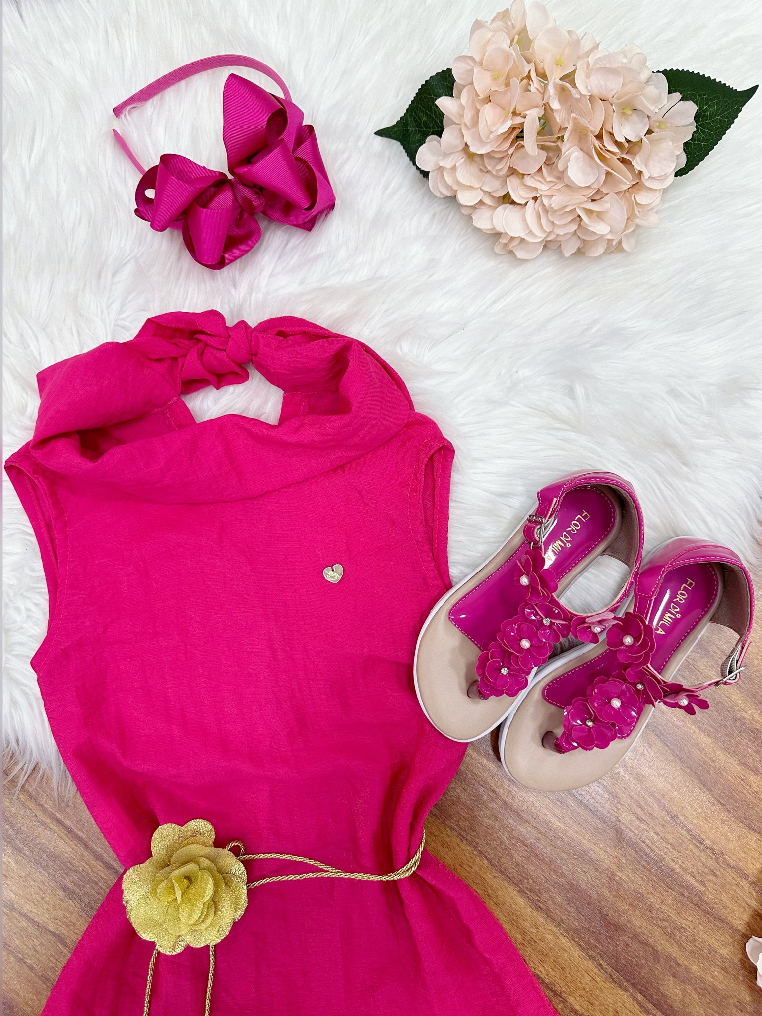 Vestido Infantil Crepinho Pink Com Cinto de Cordão Festas