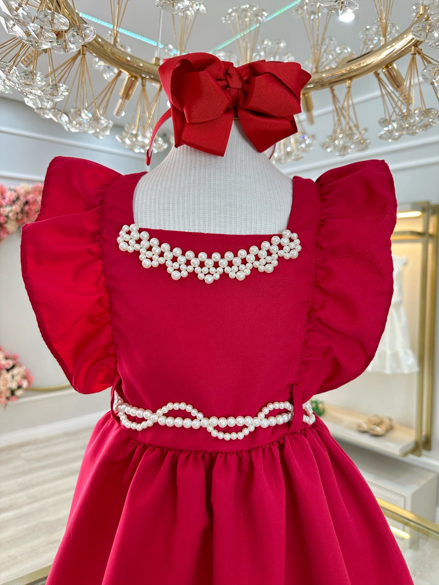Vestido Infantil Vermelho Luxo Com Pérolas Festas Daminhas