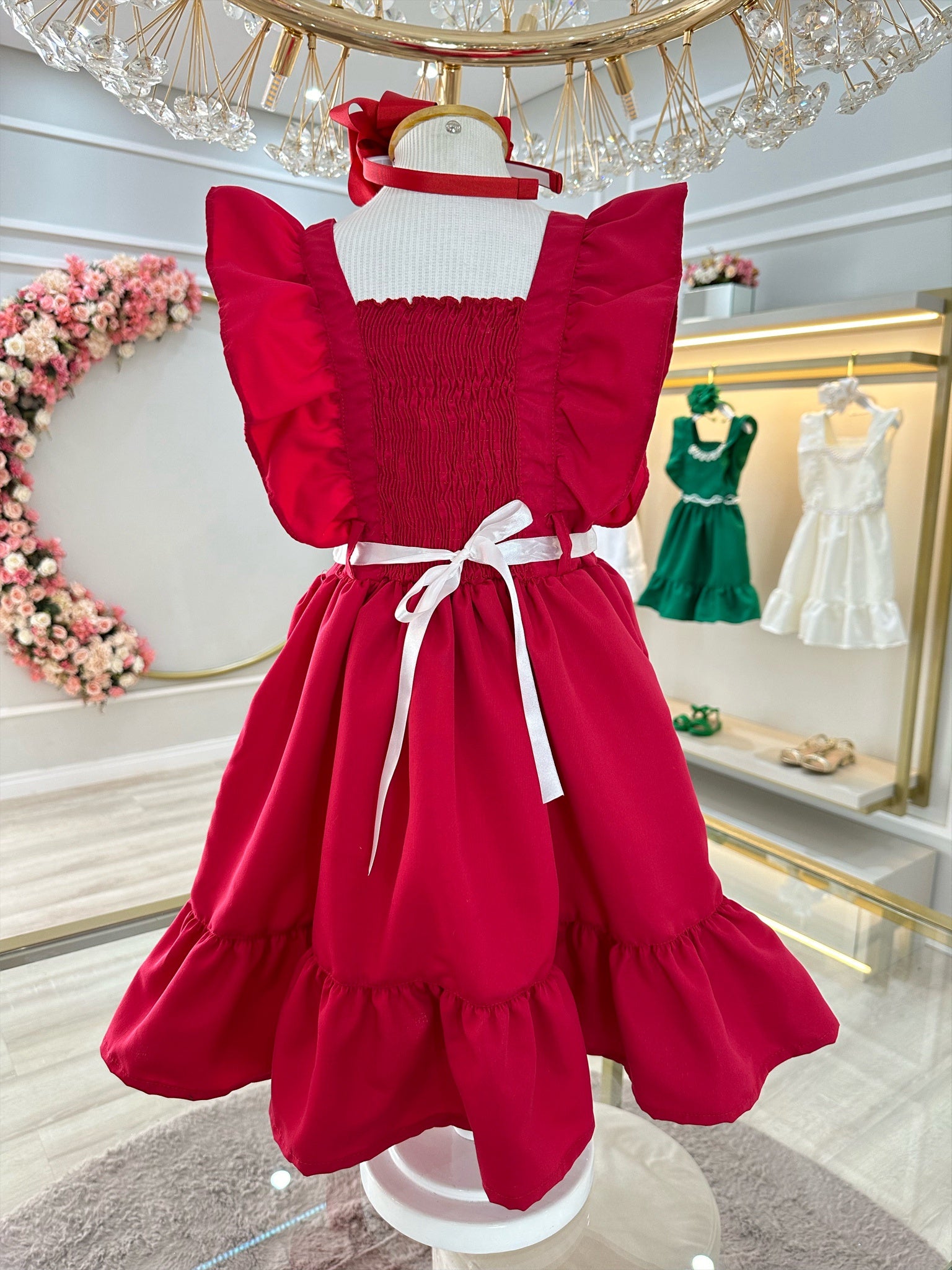 Vestido Infantil Vermelho Luxo Com Pérolas Festas Daminhas