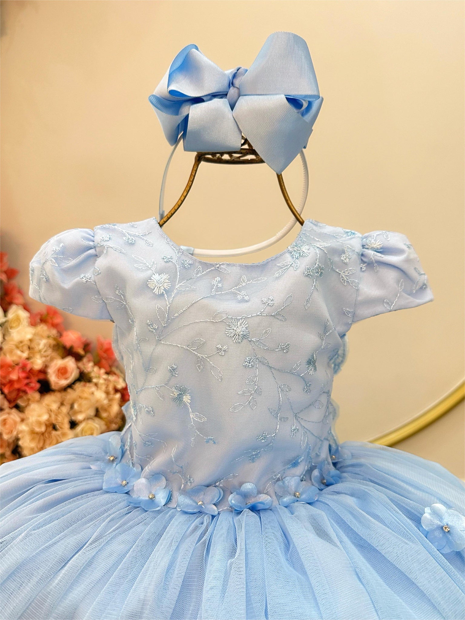 Vestido Infantil Azul Claro Com Renda Jardim Encantado