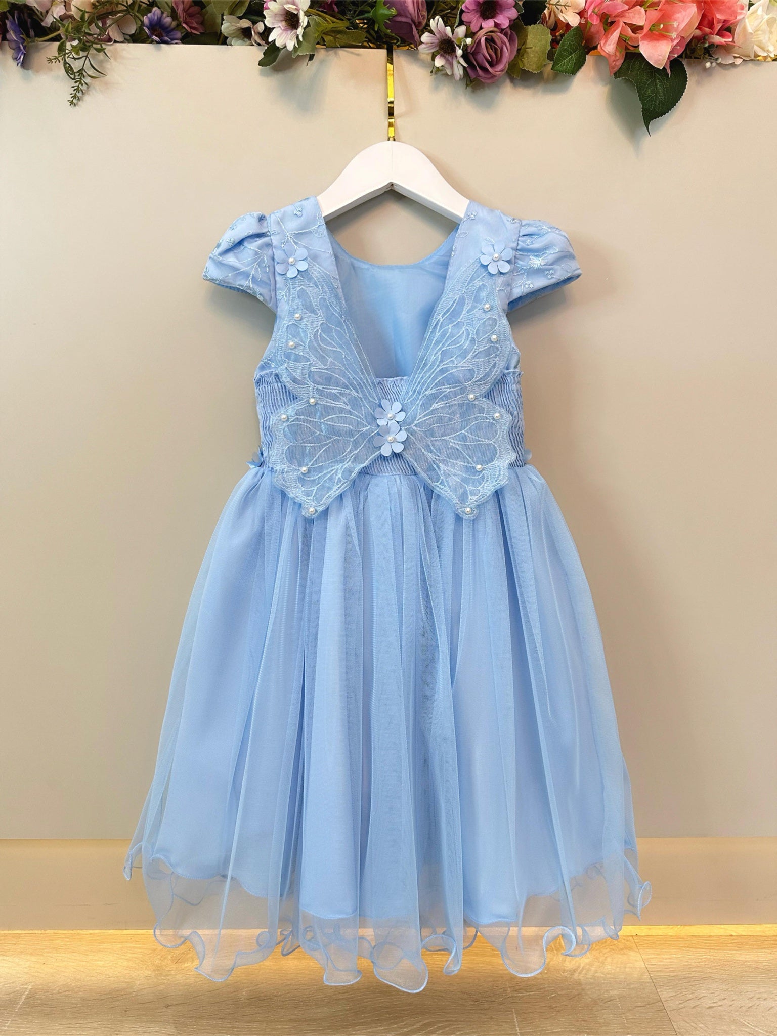 Vestido Infantil Azul Claro Com Renda Jardim Encantado