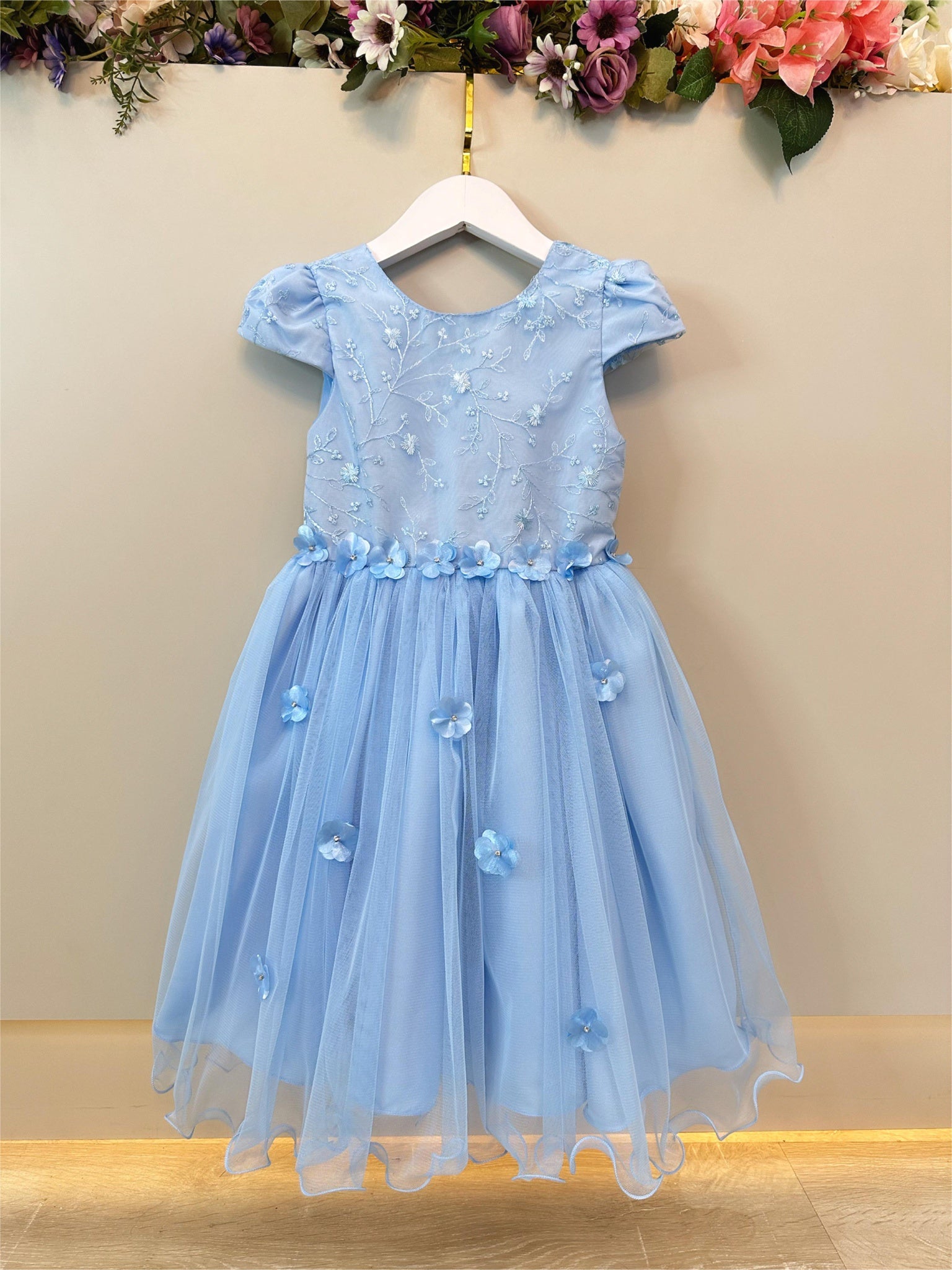 Vestido Infantil Azul Claro Com Renda Jardim Encantado