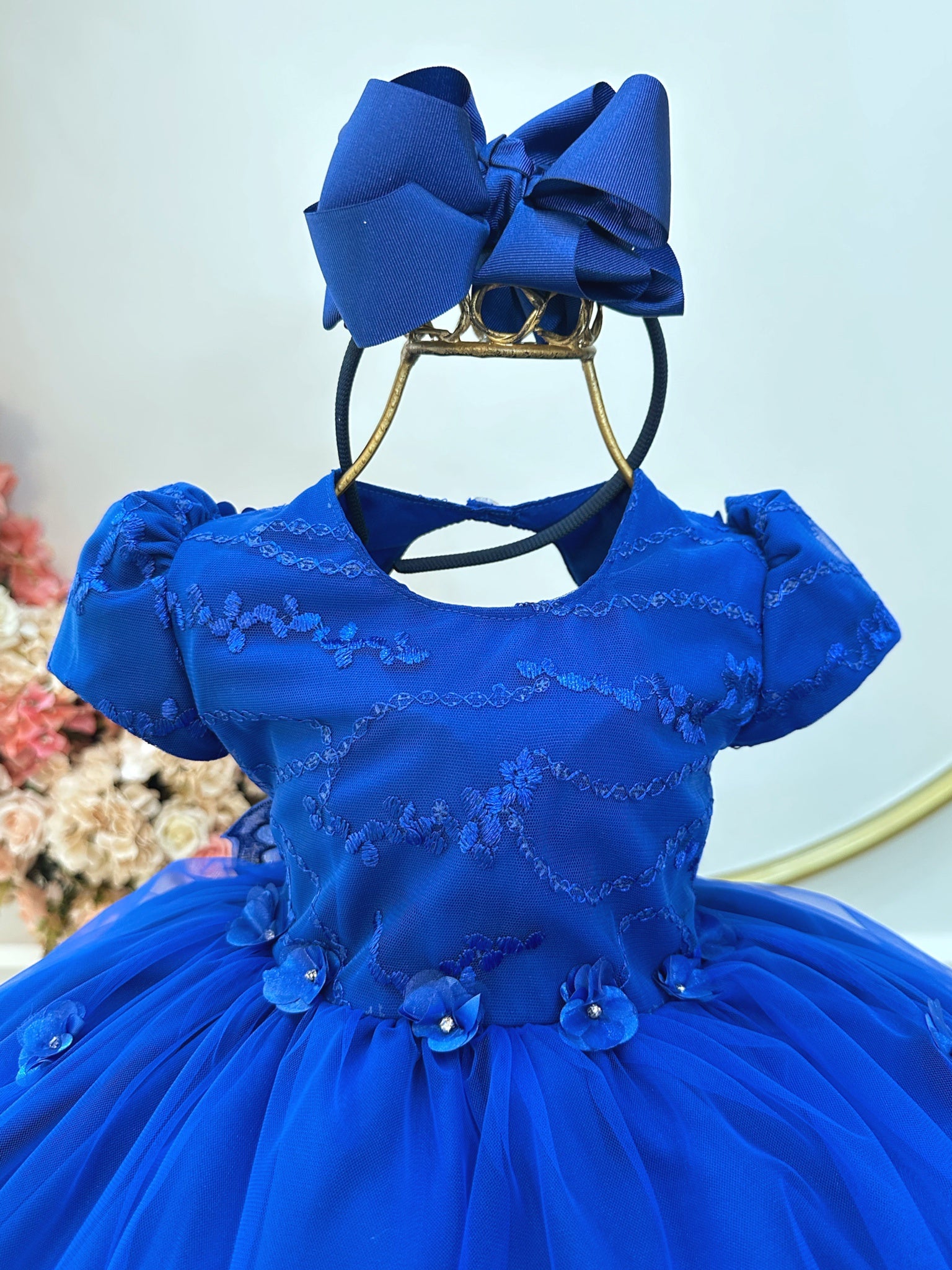 Vestido Infantil Azul Royal Jardim Encantado C/ Renda Festas