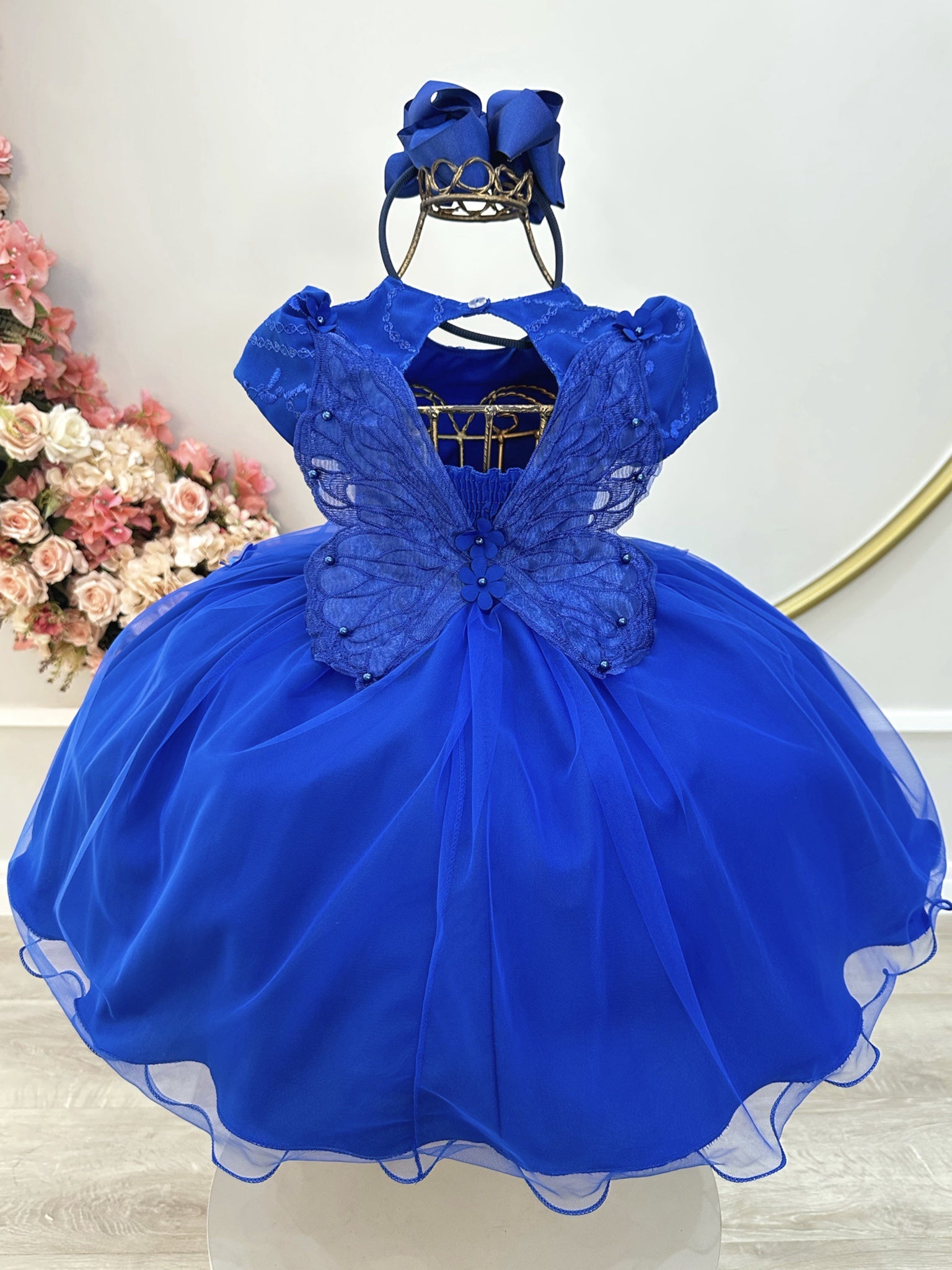 Vestido Infantil Azul Royal Jardim Encantado C/ Renda Festas
