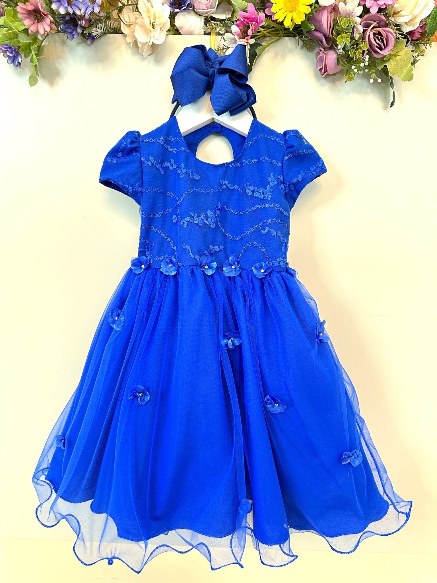 Vestido Infantil Azul Royal Jardim Encantado C/ Renda Festas