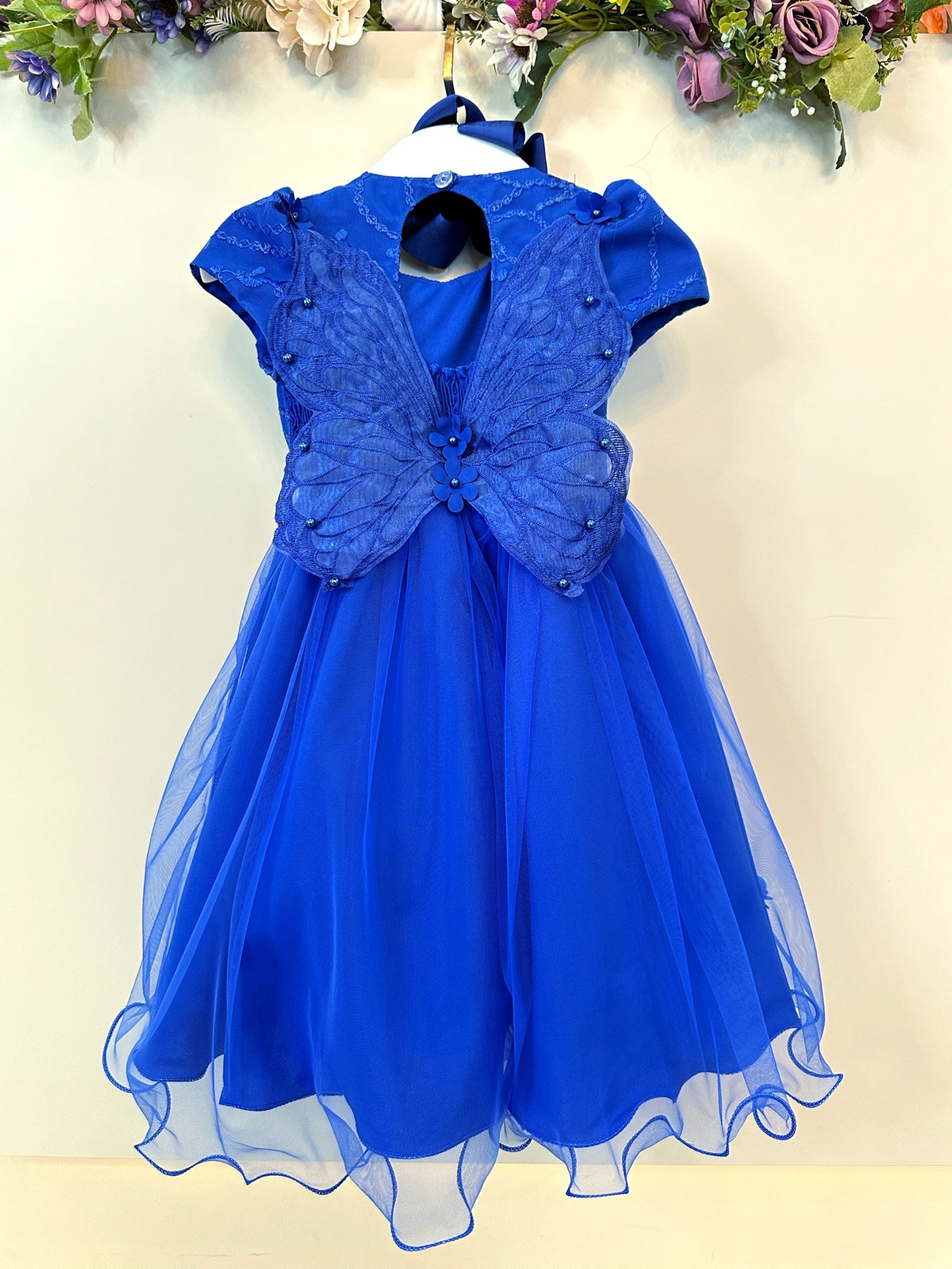 Vestido Infantil Azul Royal Jardim Encantado C/ Renda Festas