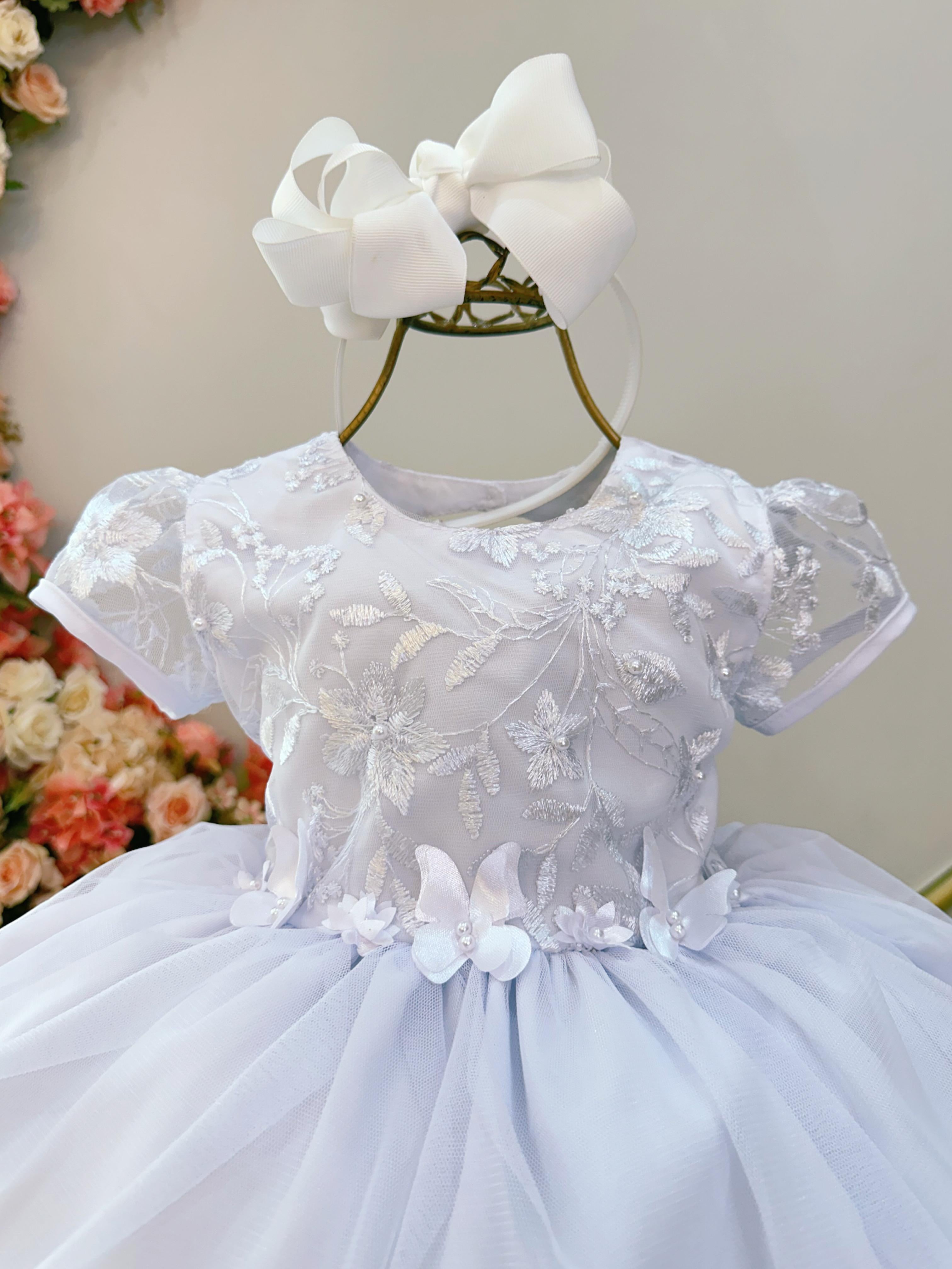Vestido Infantil Branco Jardim Encantado Saia C/ Babados
