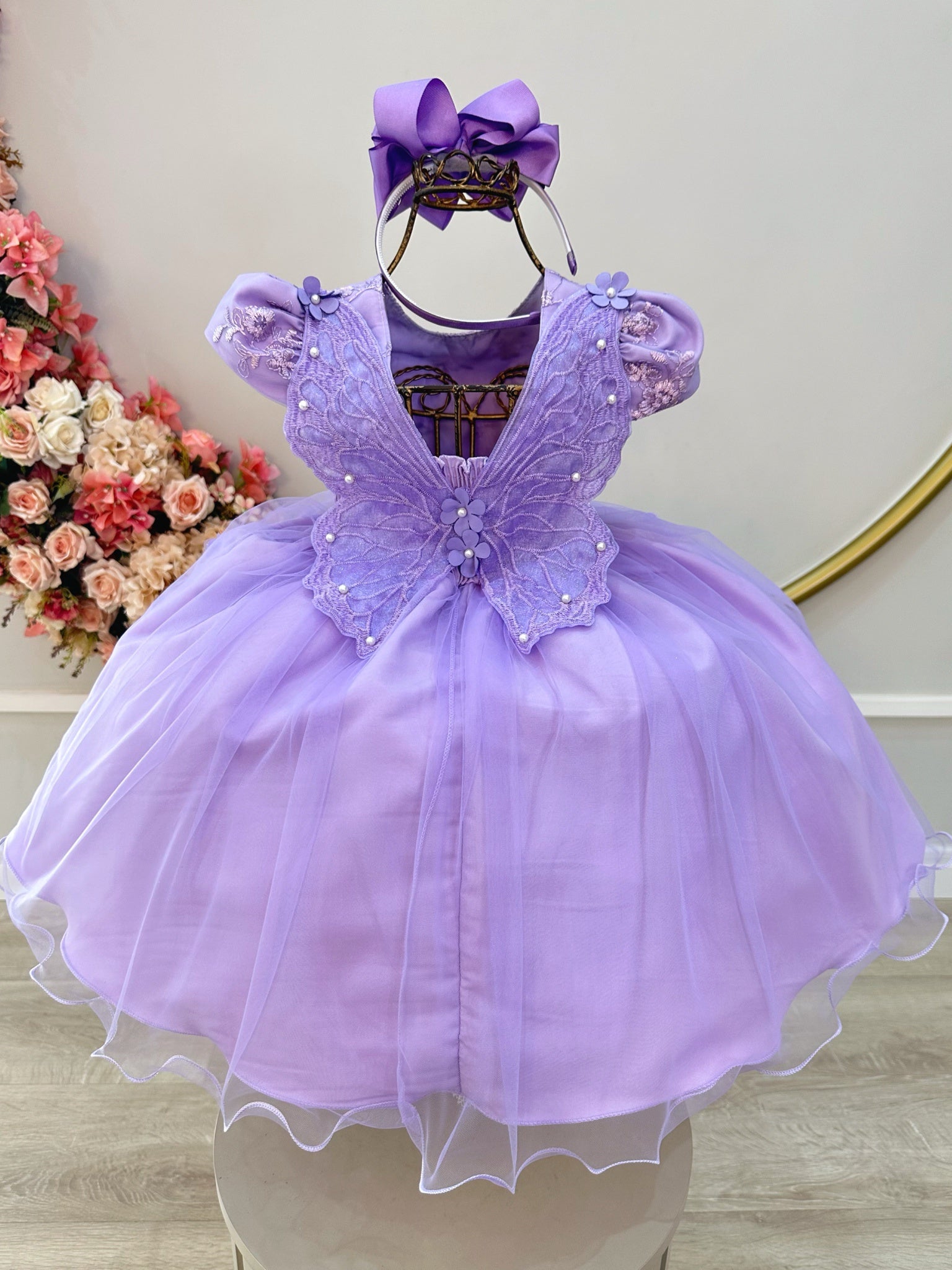 Vestido Infantil Lilás Jardim Encantado C/ Renda Damas Festa