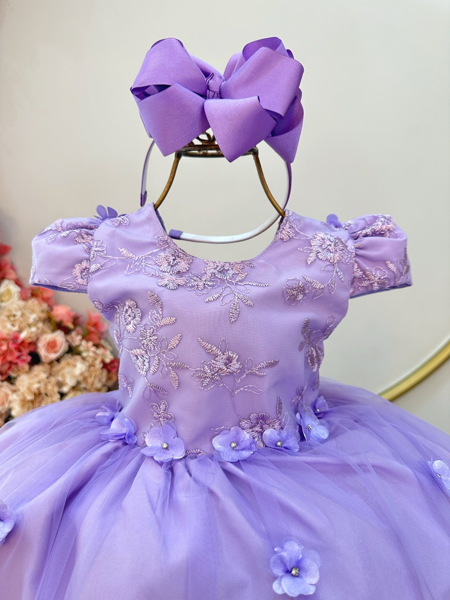 Vestido Infantil Lilás Jardim Encantado C/ Renda Damas Festa