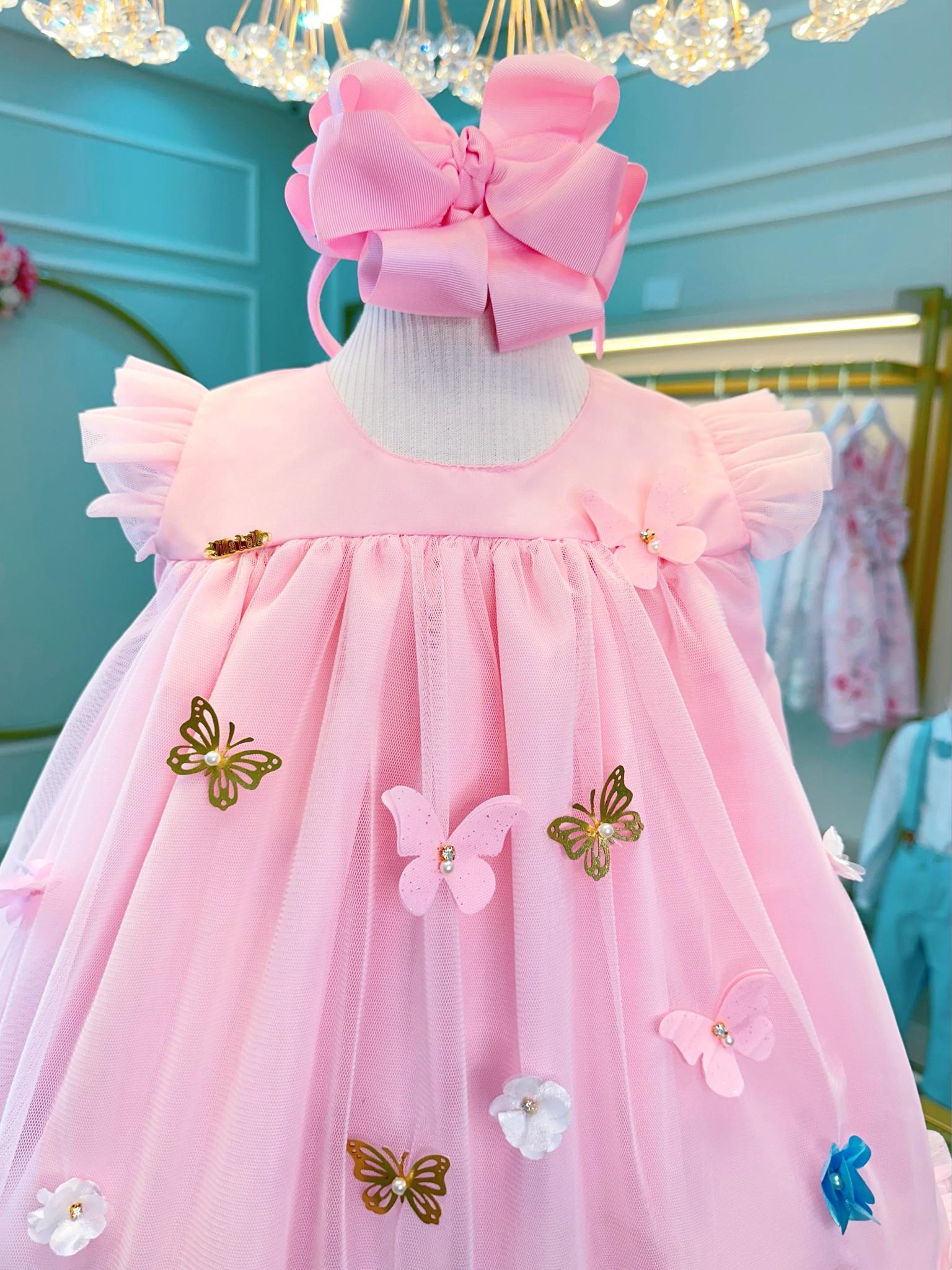 Vestido Infantil Rosa Bebê Jardim Encantado Luxo