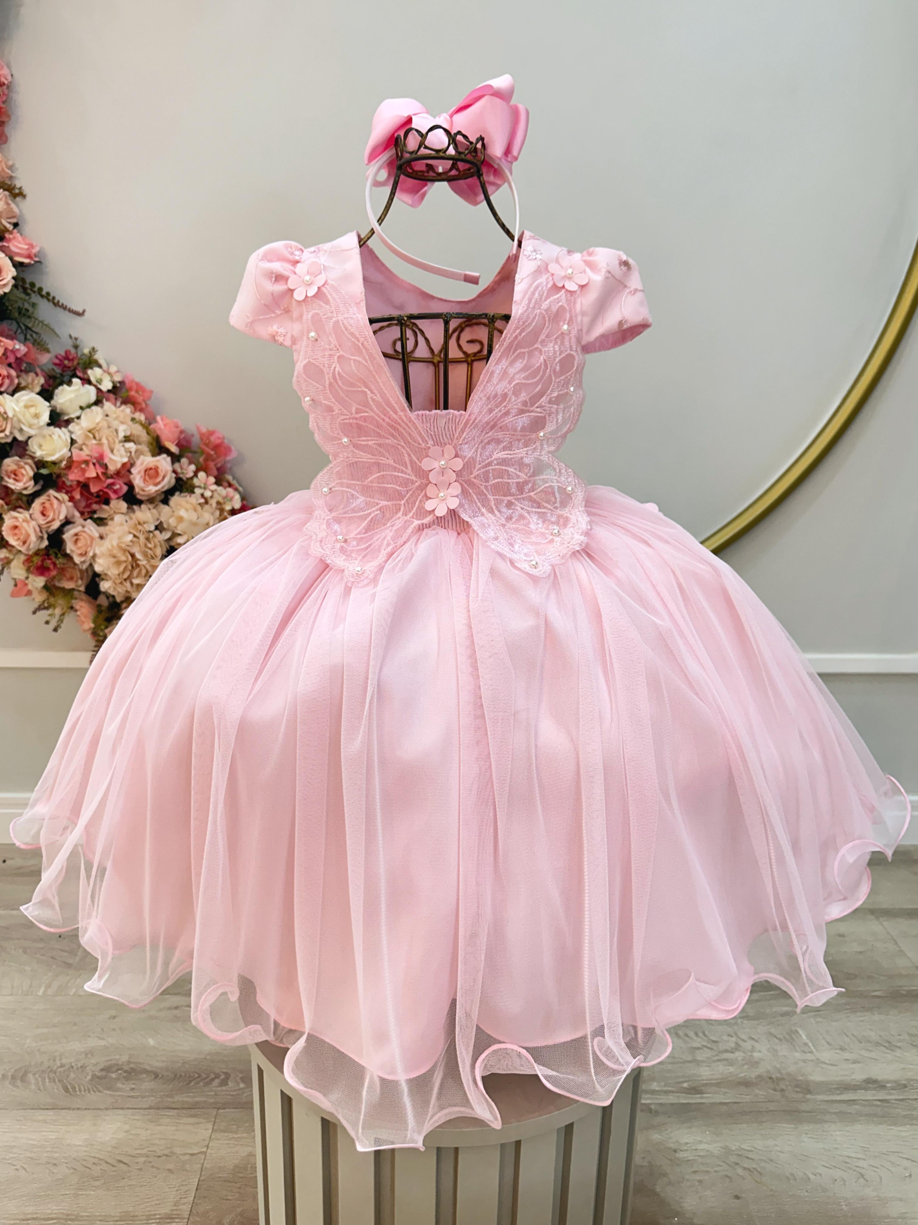 Vestido Infantil Rosa Claro Jardim Encantado C/ Renda Festas