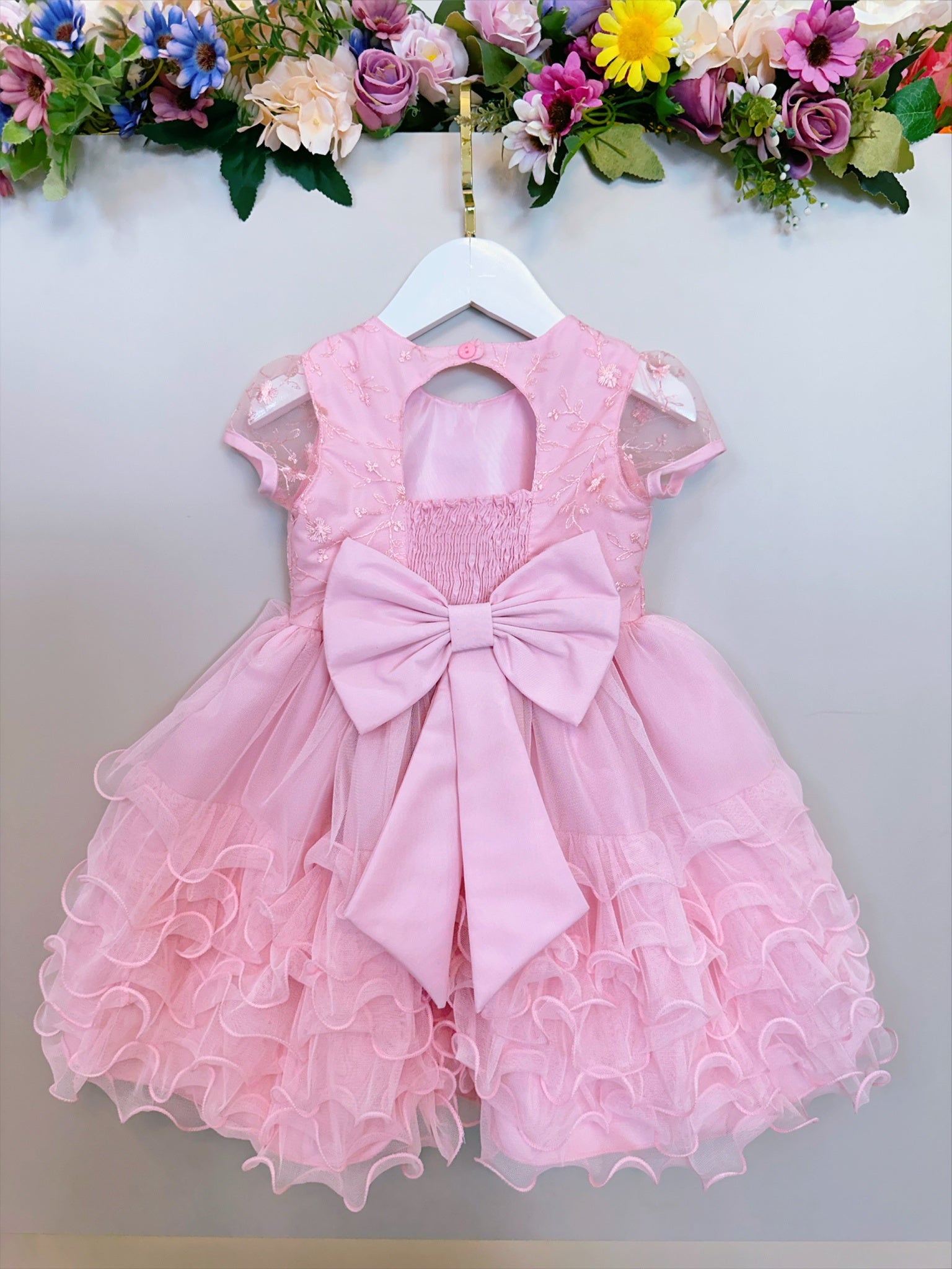 Vestido Infantil Rosa Claro Jardim Encantado Saia C/ Babados