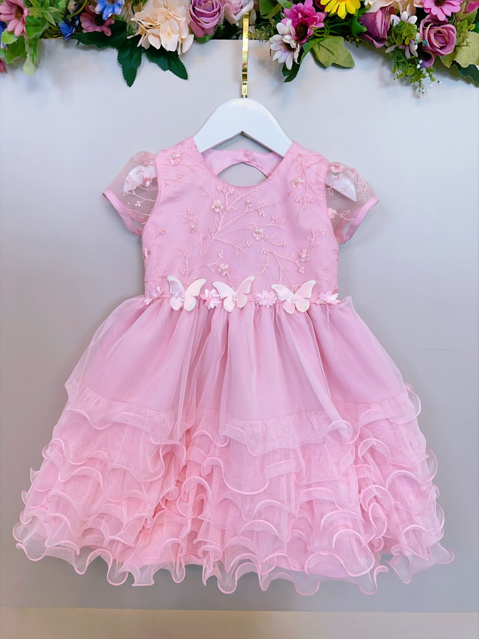 Vestido Infantil Rosa Claro Jardim Encantado Saia C/ Babados