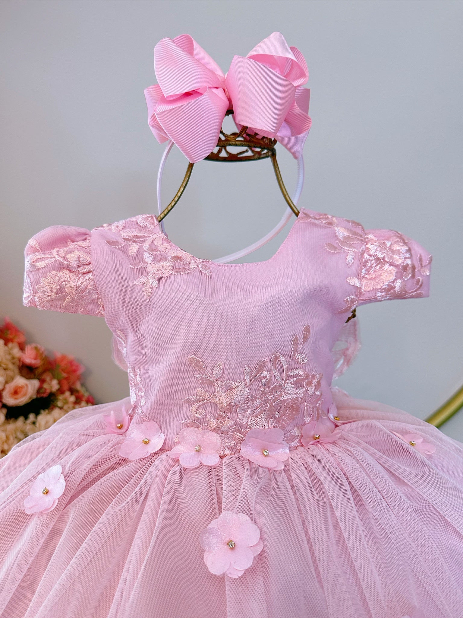 Vestido Infantil Rosa Jardim Encantado C/ Renda Festa Damas