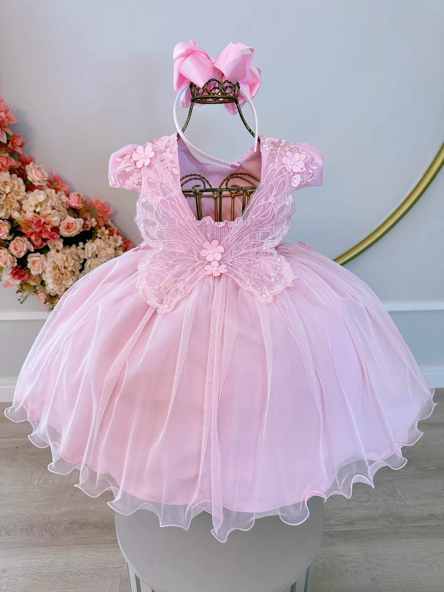 Vestido Infantil Rosa Jardim Encantado C/ Renda Festa Damas