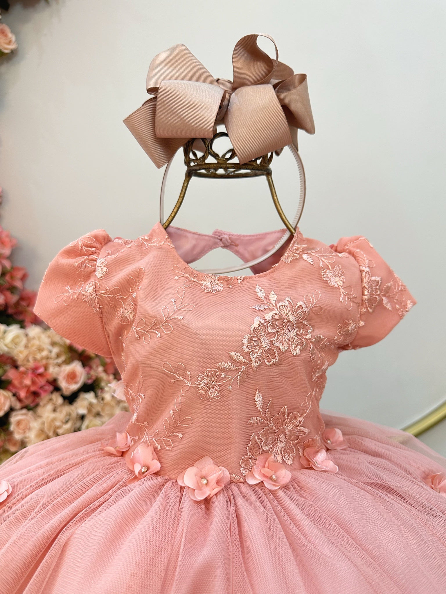 Vestido Infantil Rose Jardim Encantado Com Renda Festas