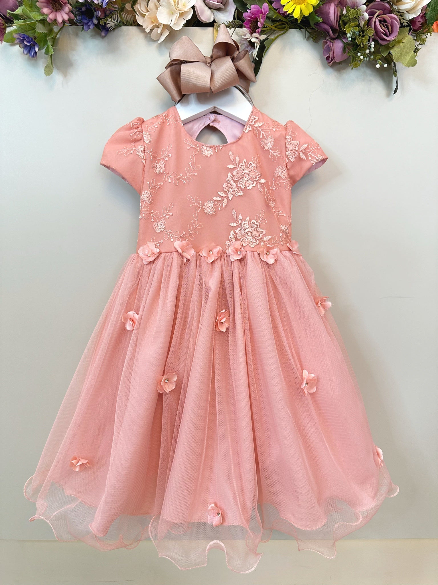 Vestido Infantil Rose Jardim Encantado Com Renda Festas