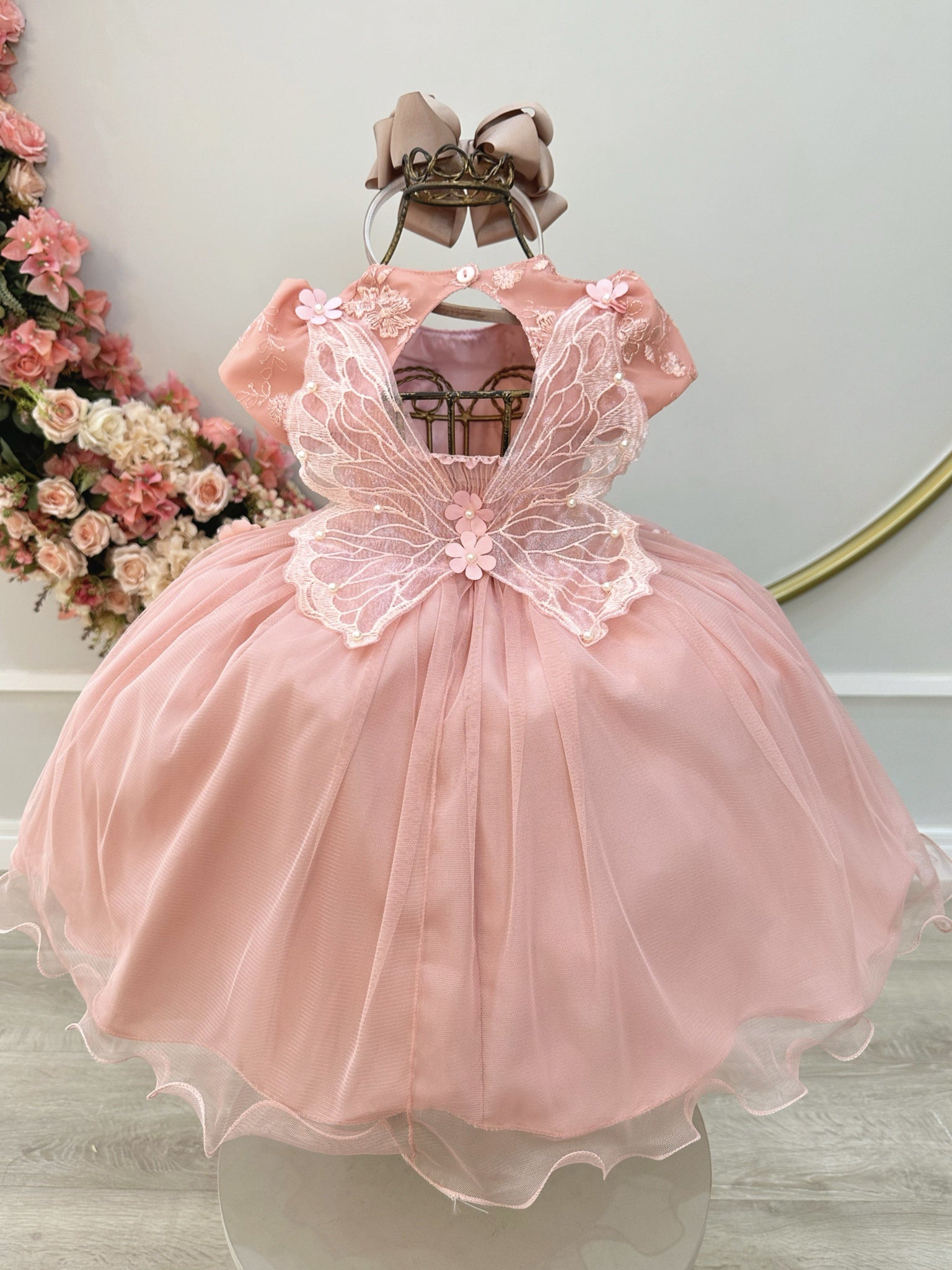 Vestido Infantil Rose Jardim Encantado Com Renda Festas