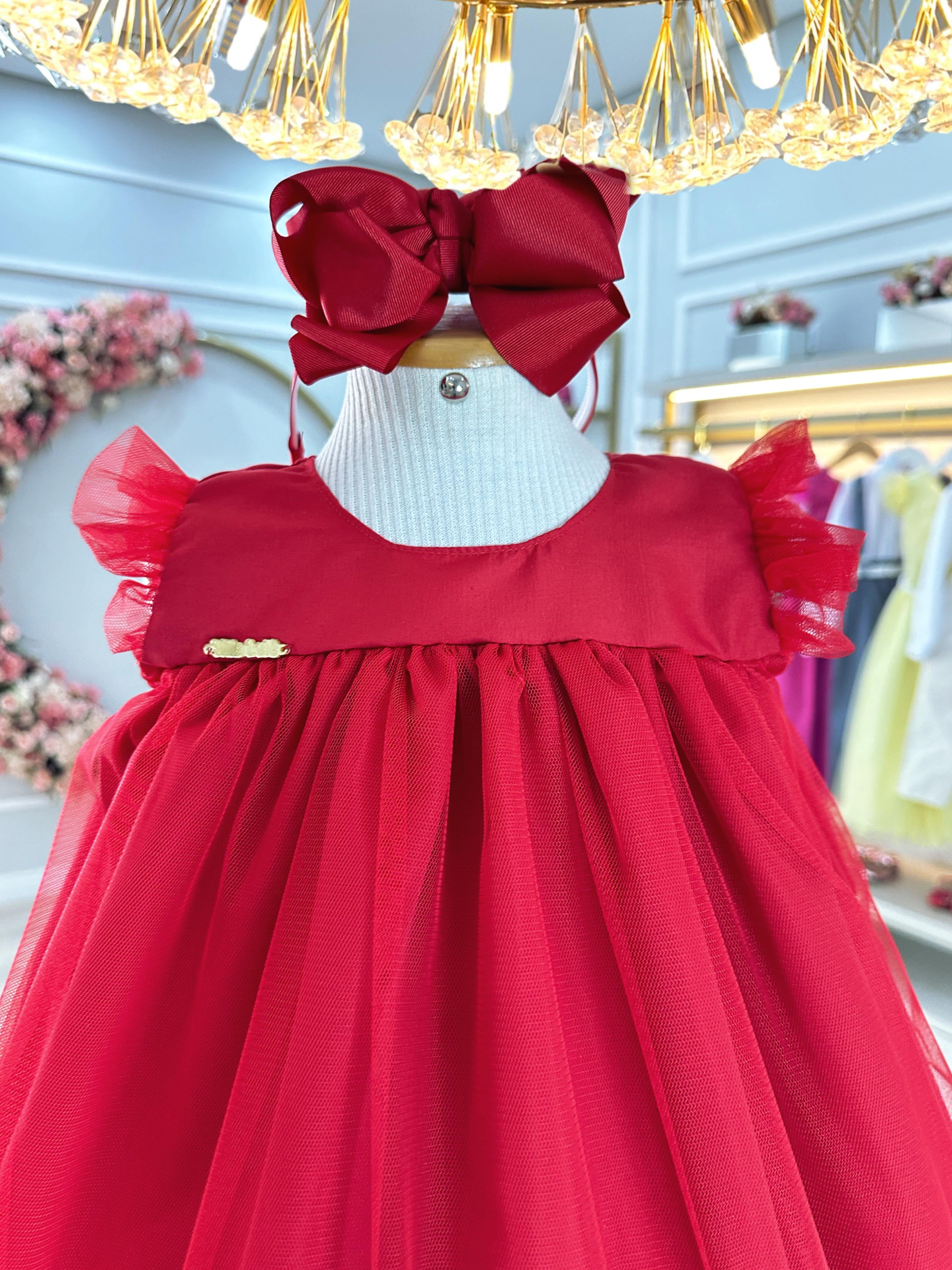 Vestido Infantil Trapézio Vermelho Festas
